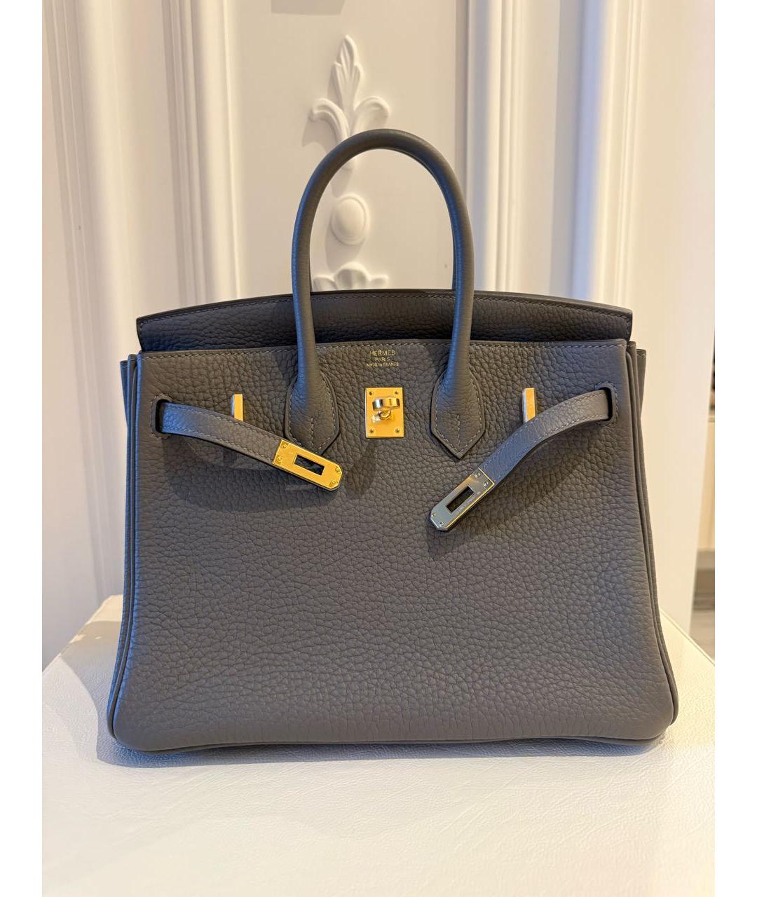 HERMES Серая кожаная сумка с короткими ручками, фото 6