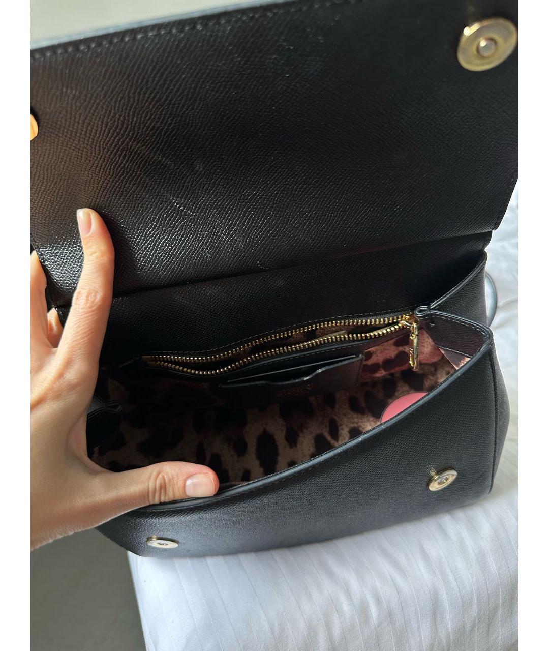 DOLCE&GABBANA Черная кожаная сумка с короткими ручками, фото 4