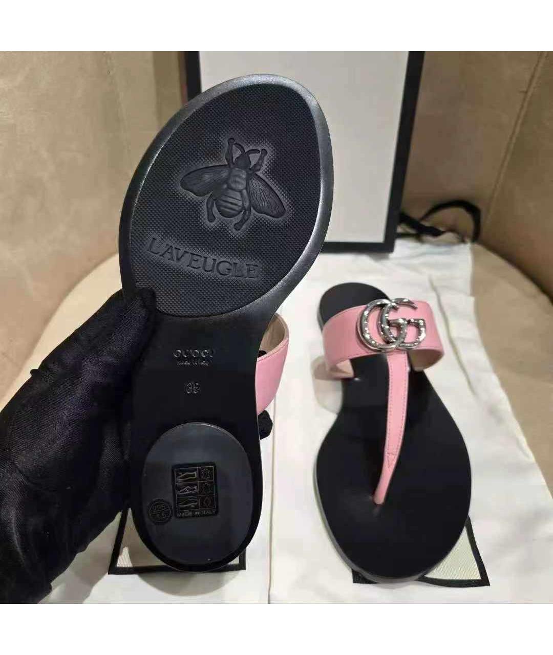 GUCCI Розовые кожаные босоножки, фото 4