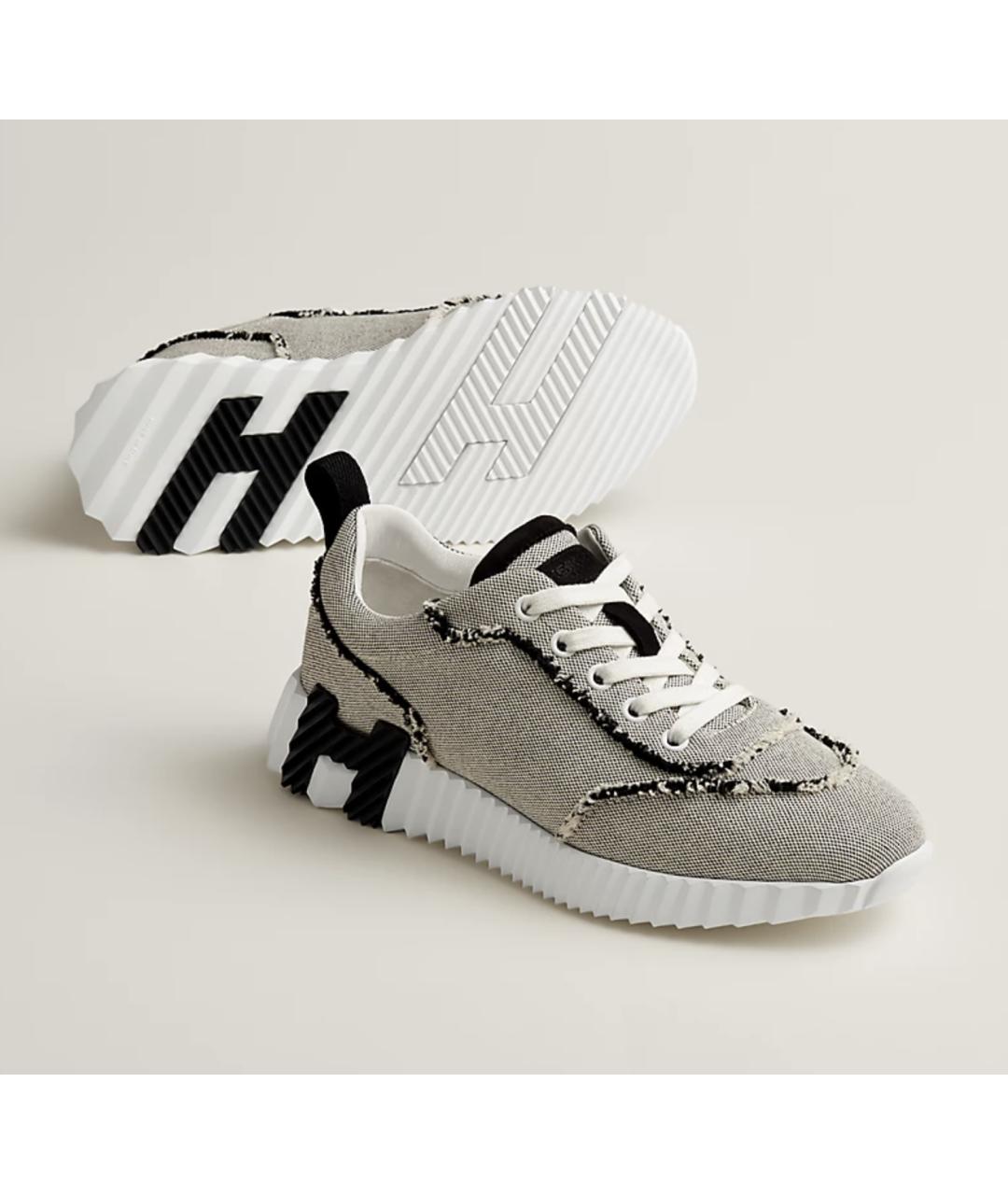 HERMES Бежевые текстильные кроссовки, фото 5