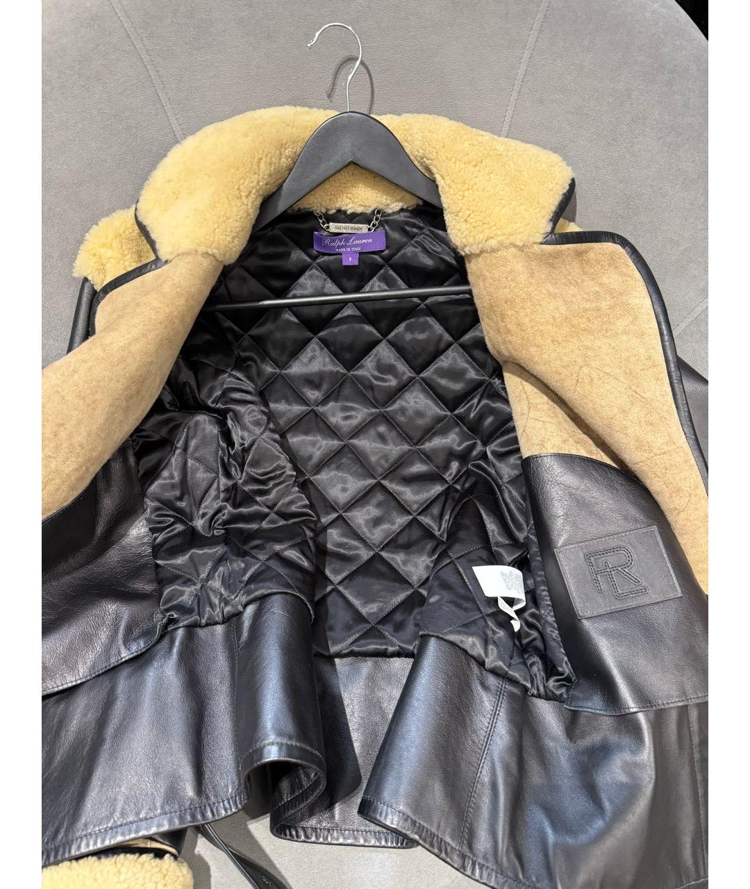 RALPH LAUREN PURPLE LABEL Черная кожаная дубленка, фото 3