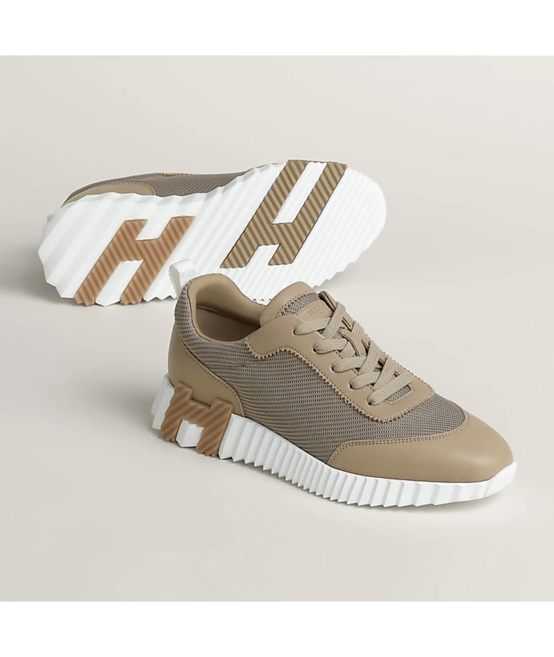 HERMES Коричневые кожаные кроссовки, фото 5