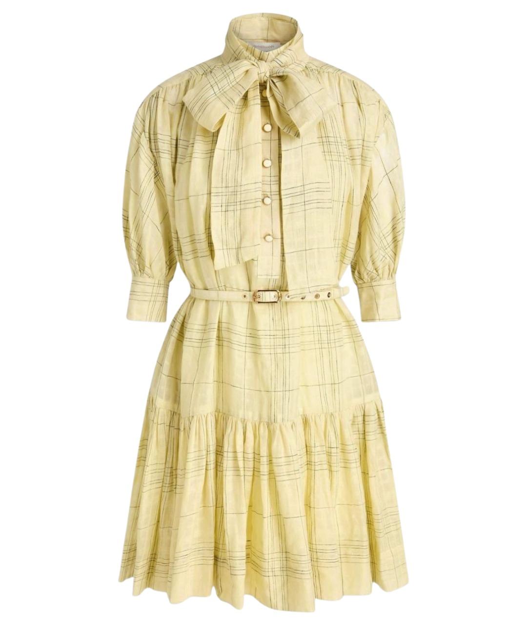 ZIMMERMANN Желтое льняное коктейльное платье, фото 1