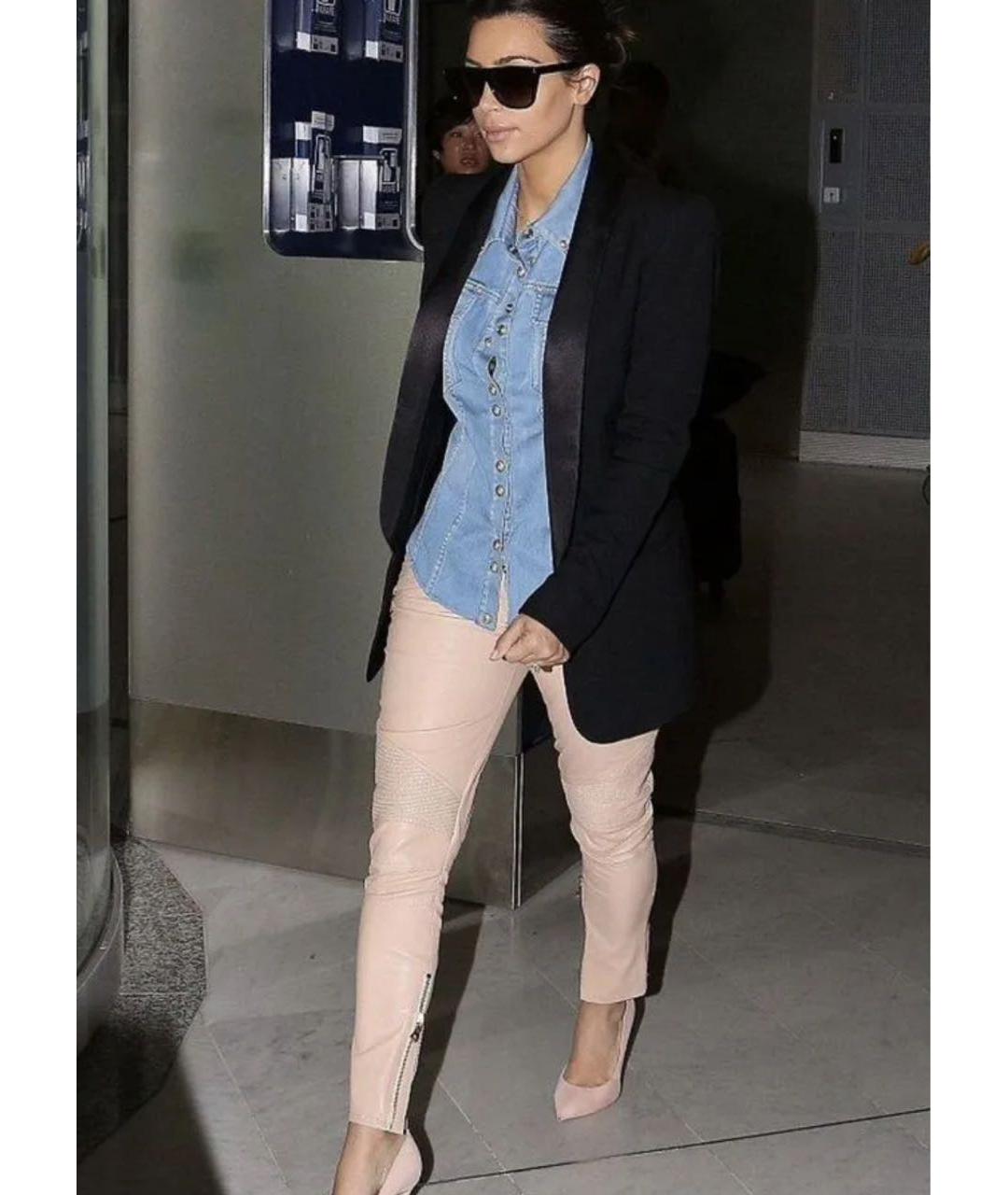 BALMAIN Бежевые кожаные брюки узкие, фото 7