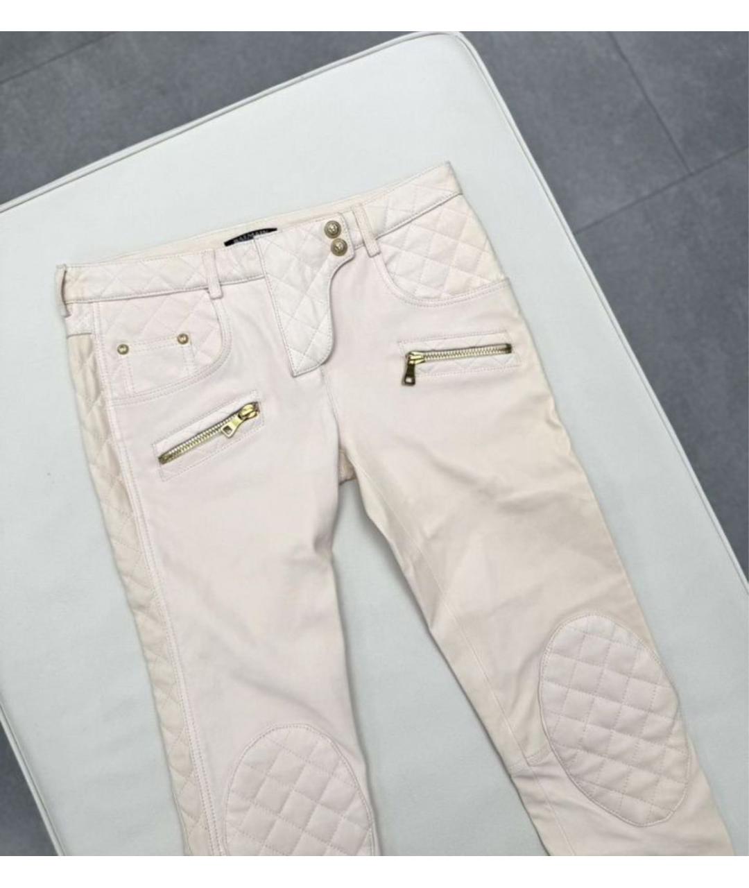 BALMAIN Бежевые кожаные брюки узкие, фото 3