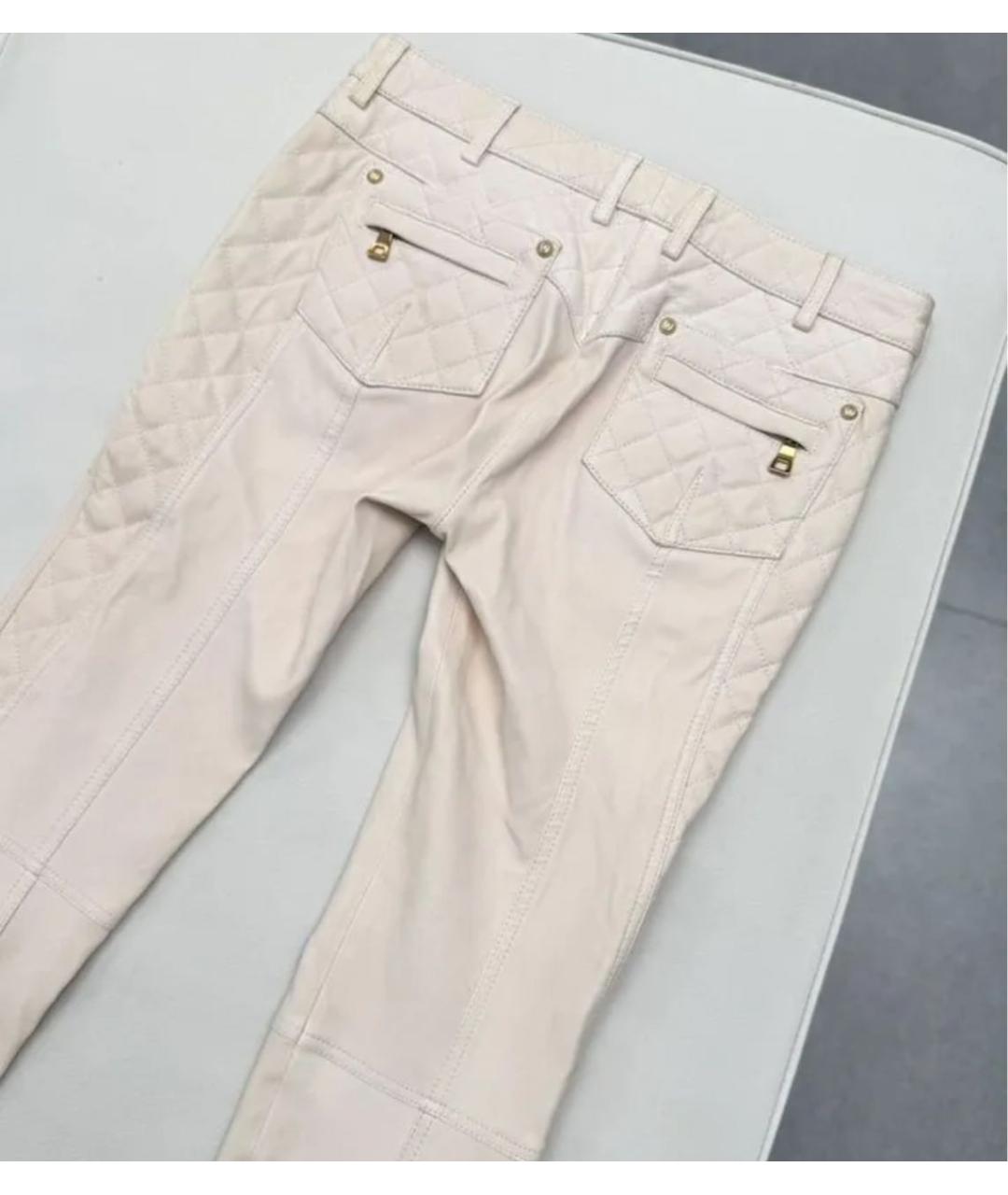 BALMAIN Бежевые кожаные брюки узкие, фото 4