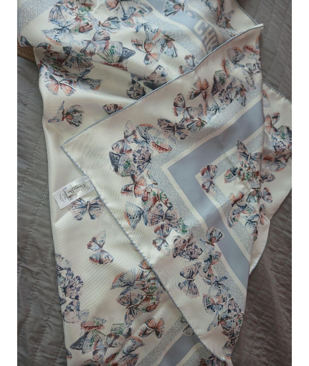 CHRISTIAN DIOR Бежевый шелковый платок, фото 3