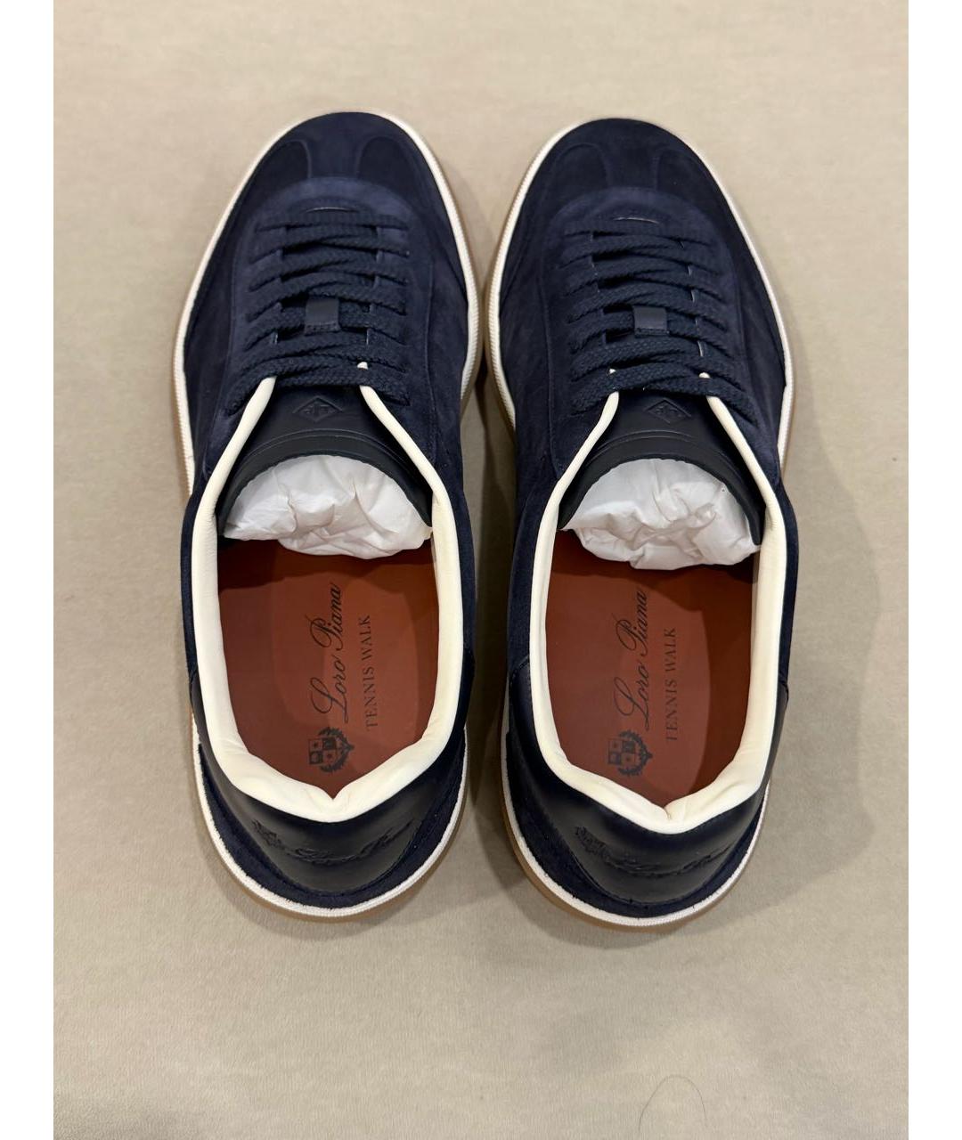 LORO PIANA Темно-синие замшевые низкие кроссовки / кеды, фото 3