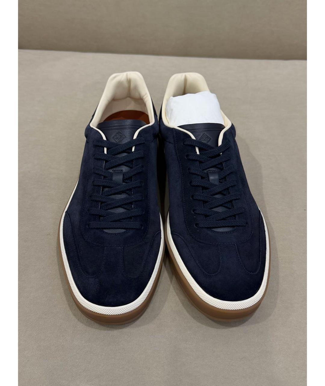 LORO PIANA Темно-синие замшевые низкие кроссовки / кеды, фото 2