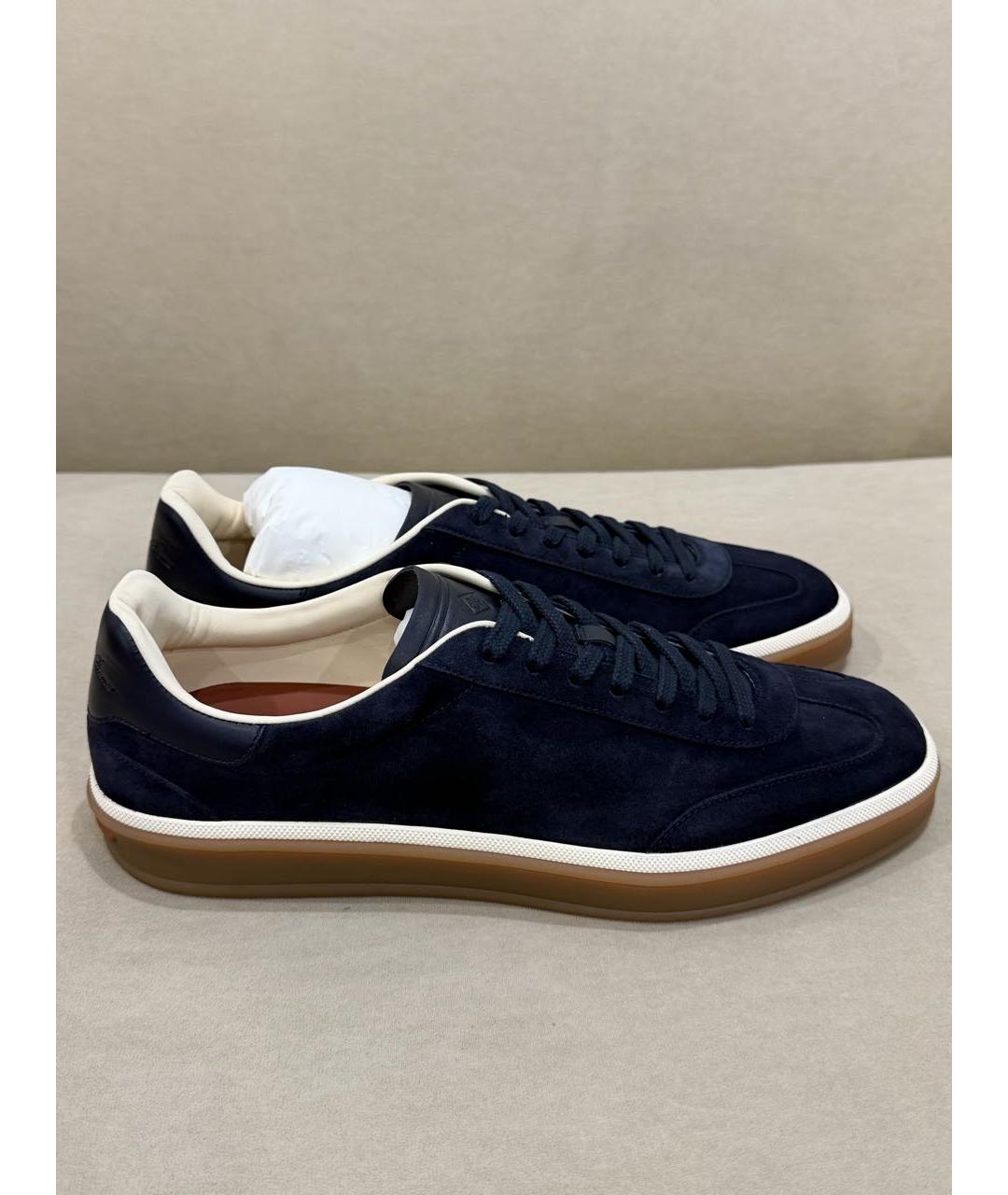 LORO PIANA Темно-синие замшевые низкие кроссовки / кеды, фото 7