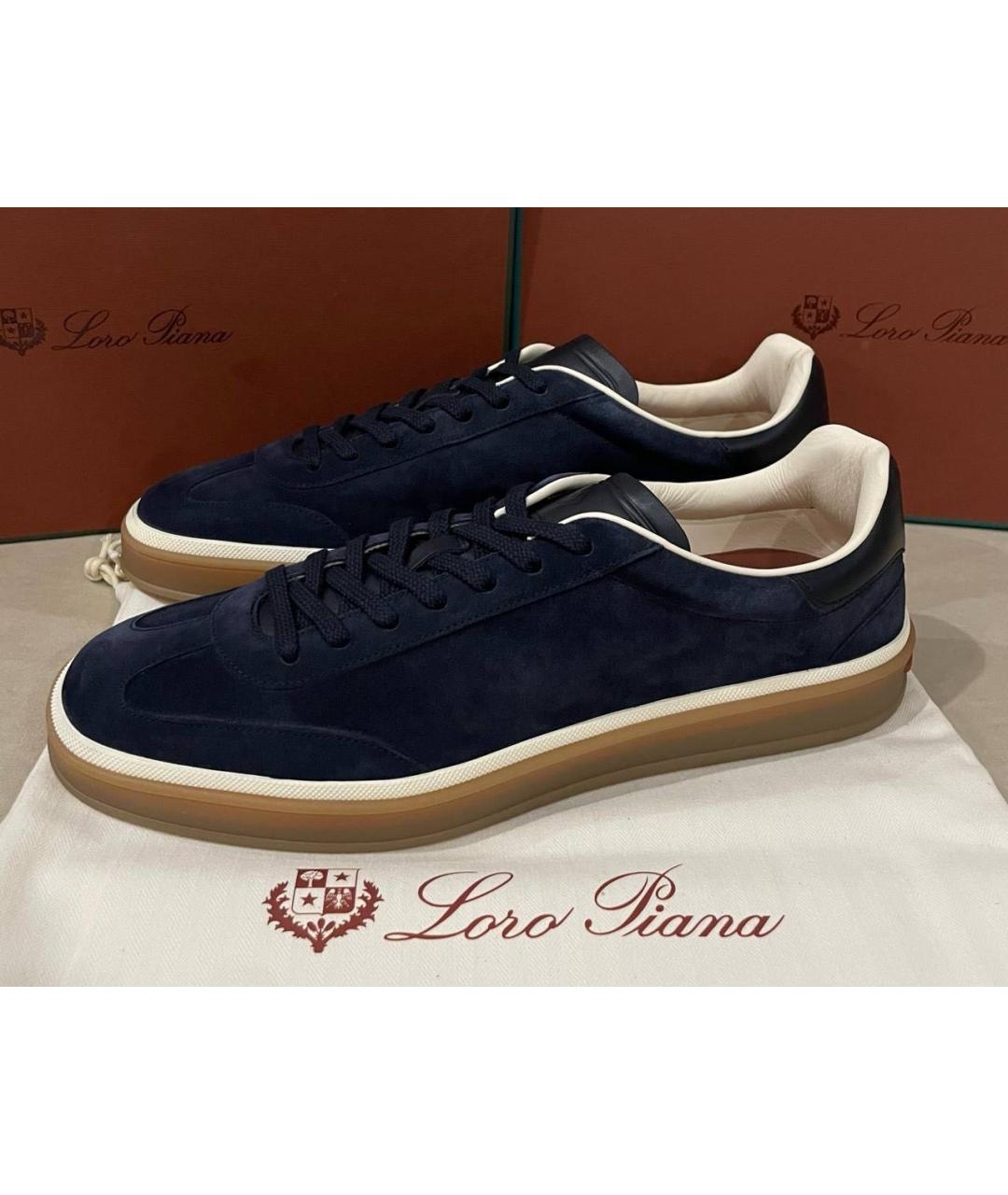LORO PIANA Темно-синие замшевые низкие кроссовки / кеды, фото 6