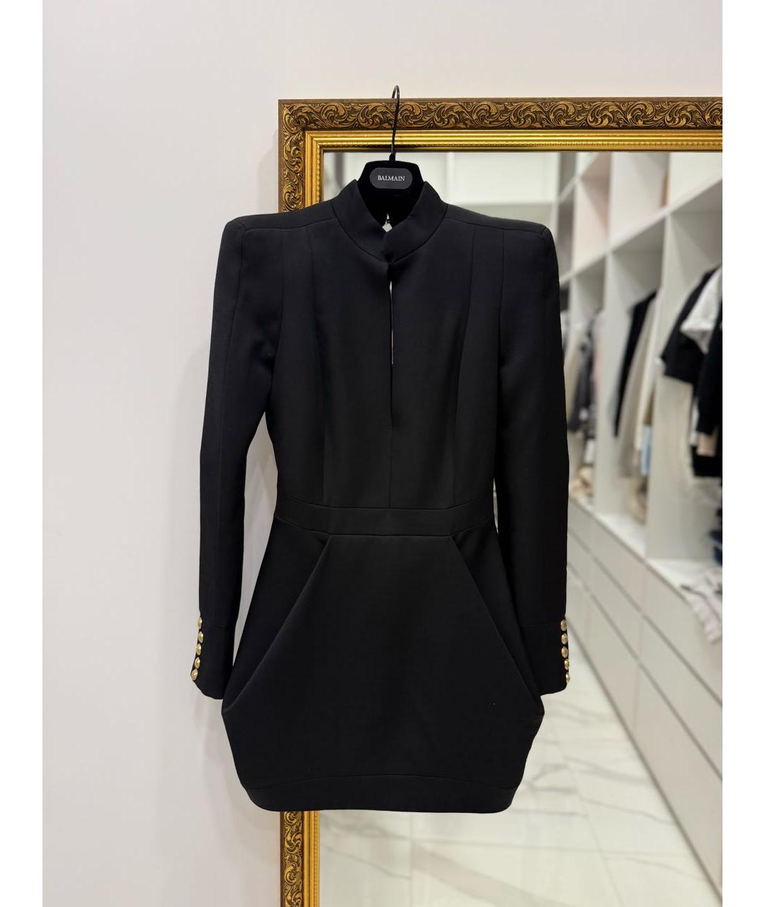 BALMAIN Черное шерстяное коктейльное платье, фото 2