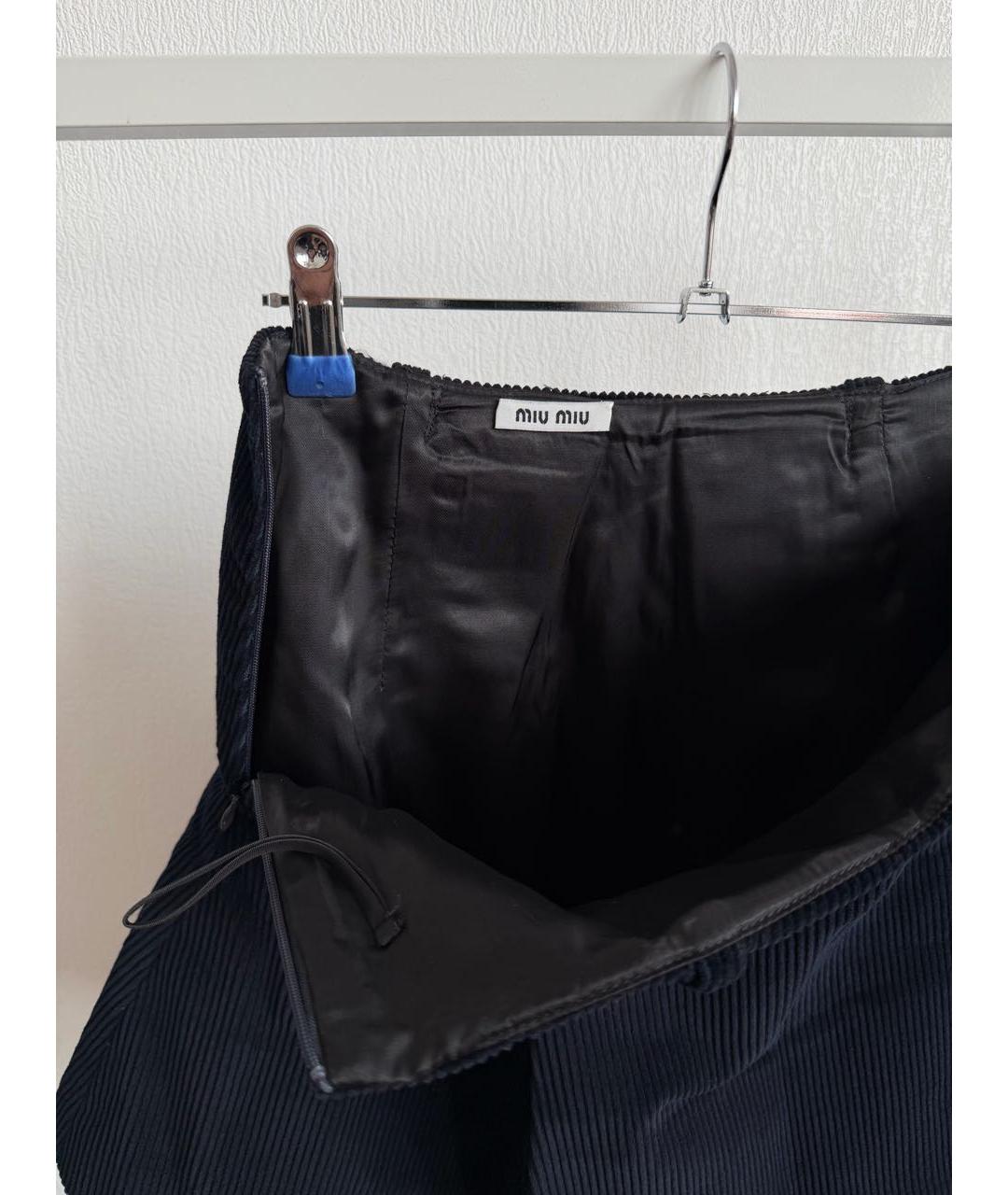 MIU MIU Темно-синяя вискозная юбка мини, фото 3