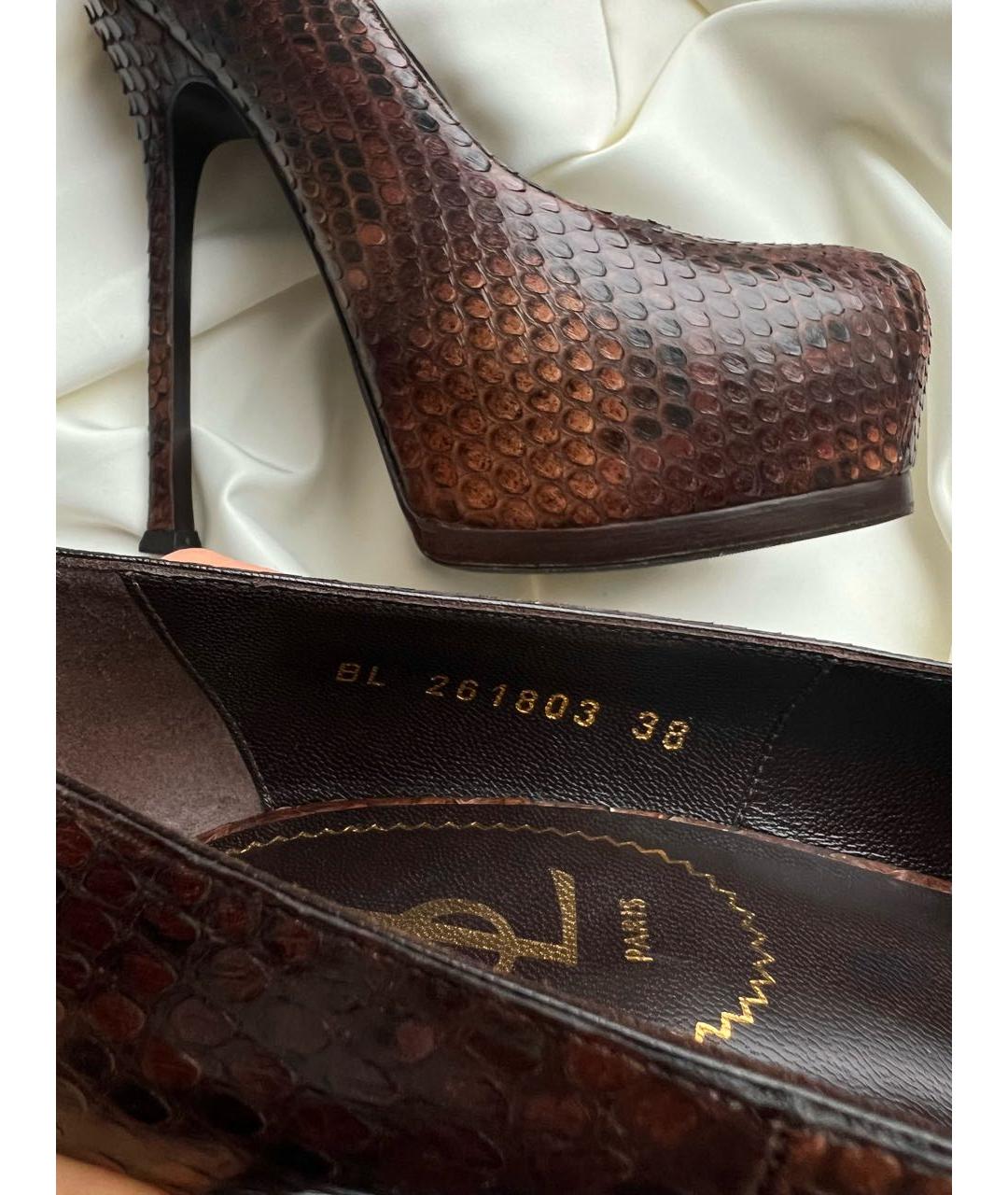 SAINT LAURENT Коричневые туфли из экзотической кожи, фото 7