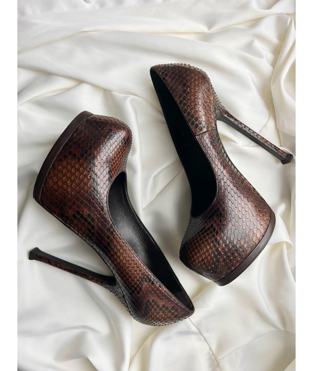 SAINT LAURENT Коричневые туфли из экзотической кожи, фото 8