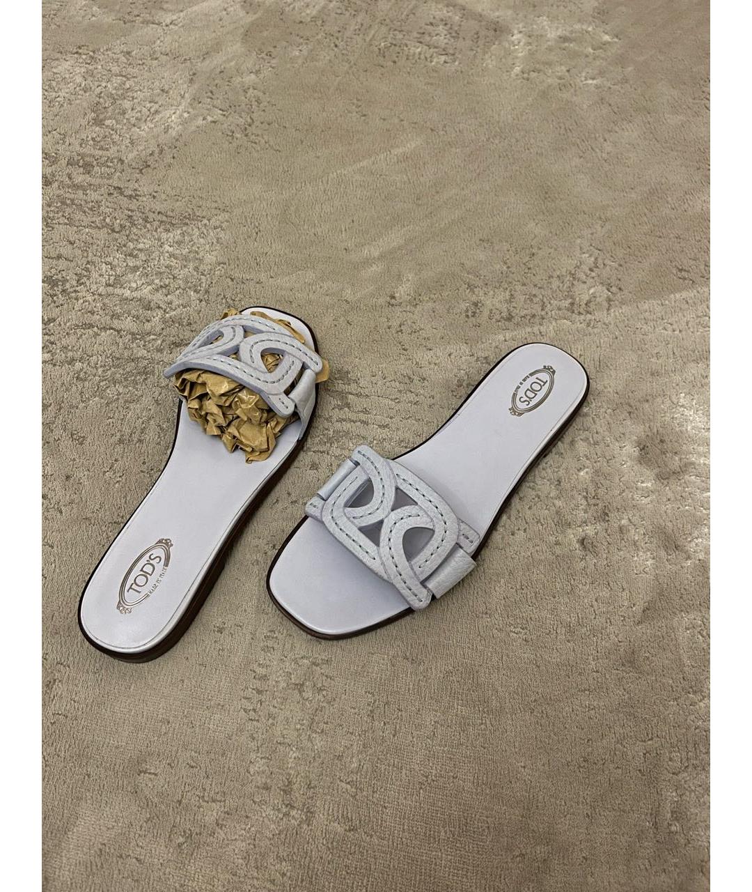 TOD'S Голубые кожаные шлепанцы, фото 8