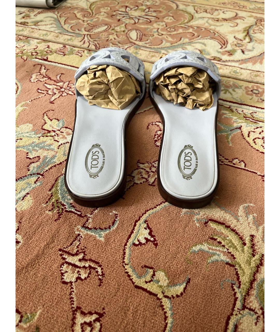 TOD'S Голубые кожаные шлепанцы, фото 4