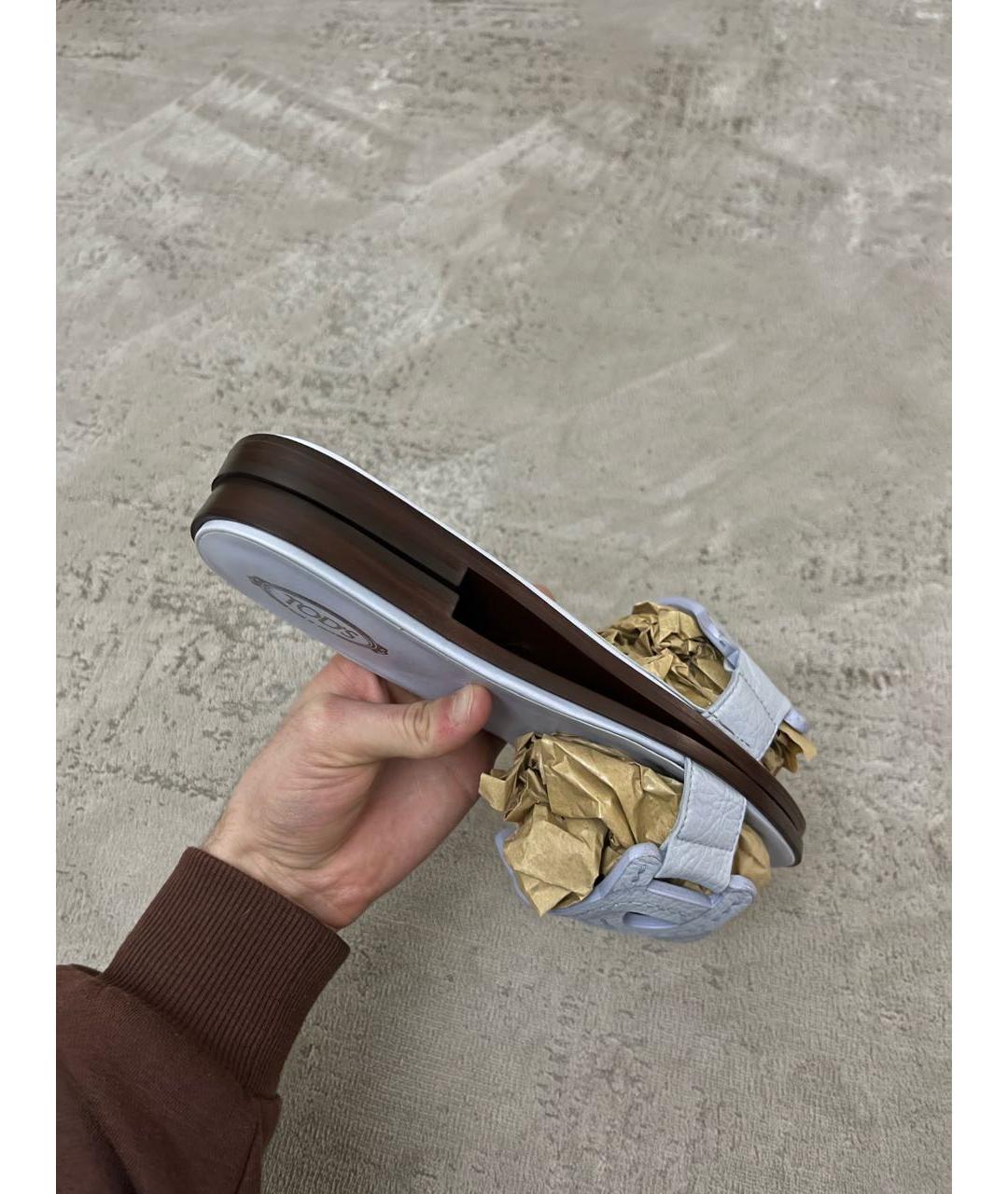 TOD'S Голубые кожаные шлепанцы, фото 6