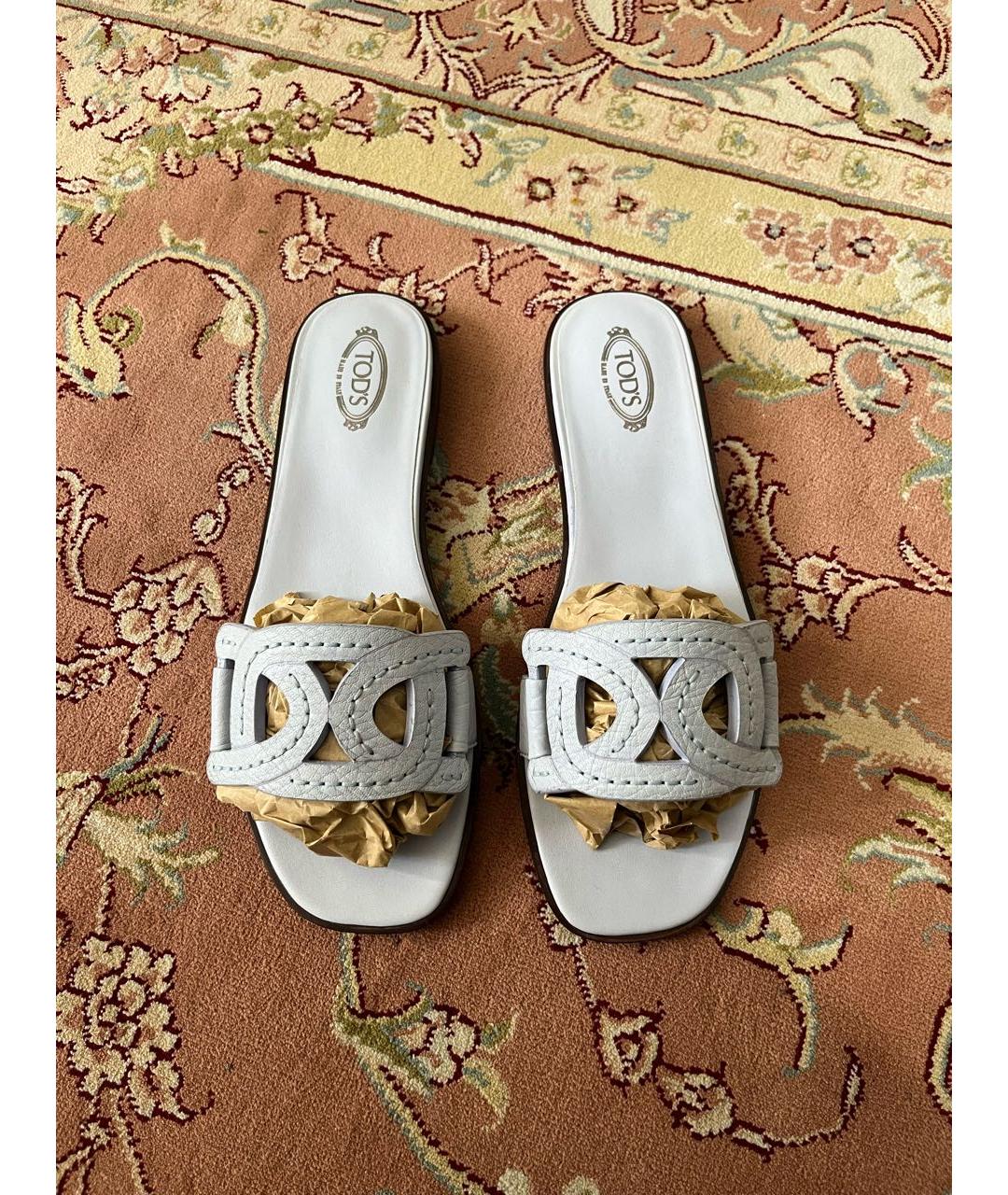 TOD'S Голубые кожаные шлепанцы, фото 2