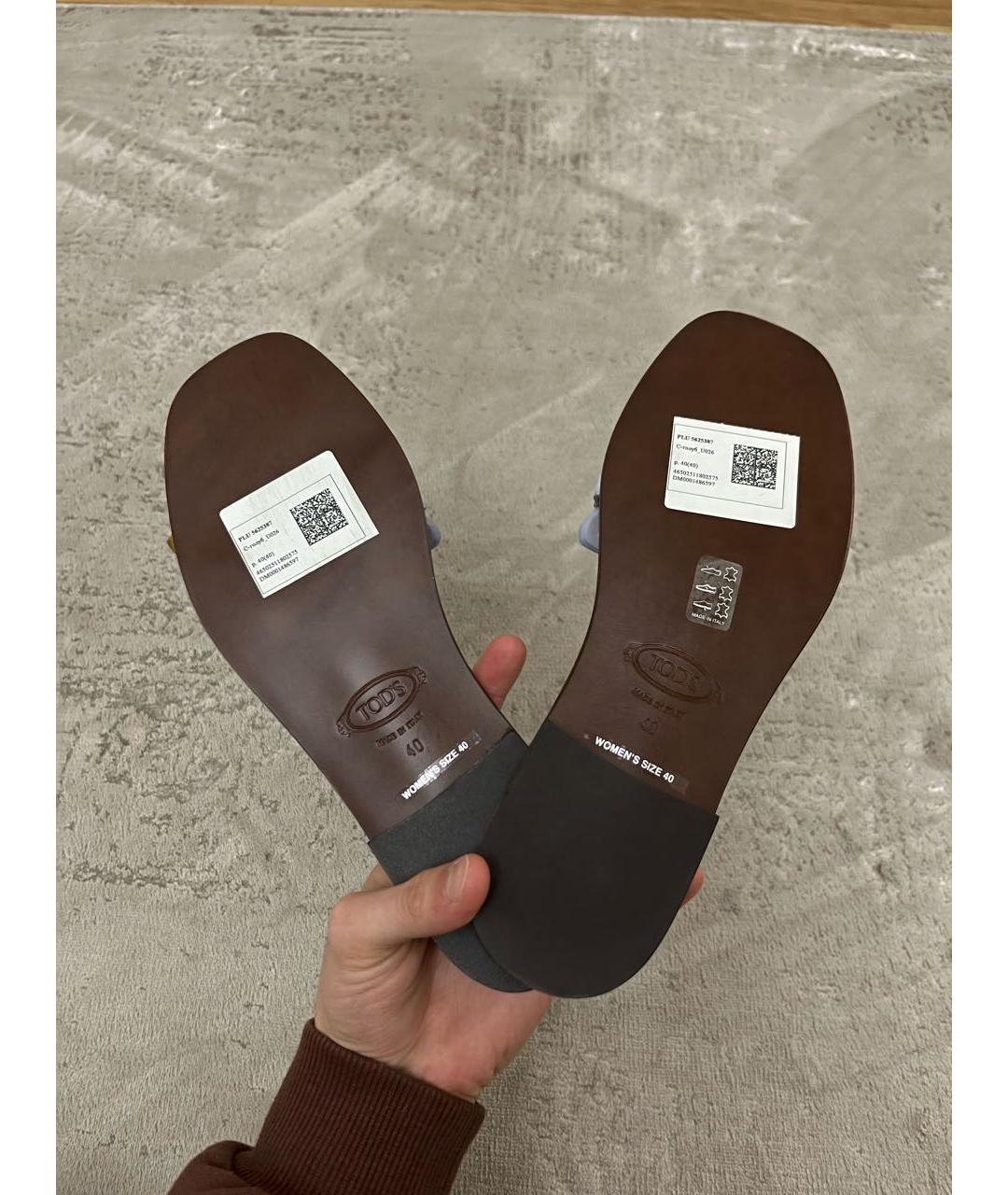 TOD'S Голубые кожаные шлепанцы, фото 5