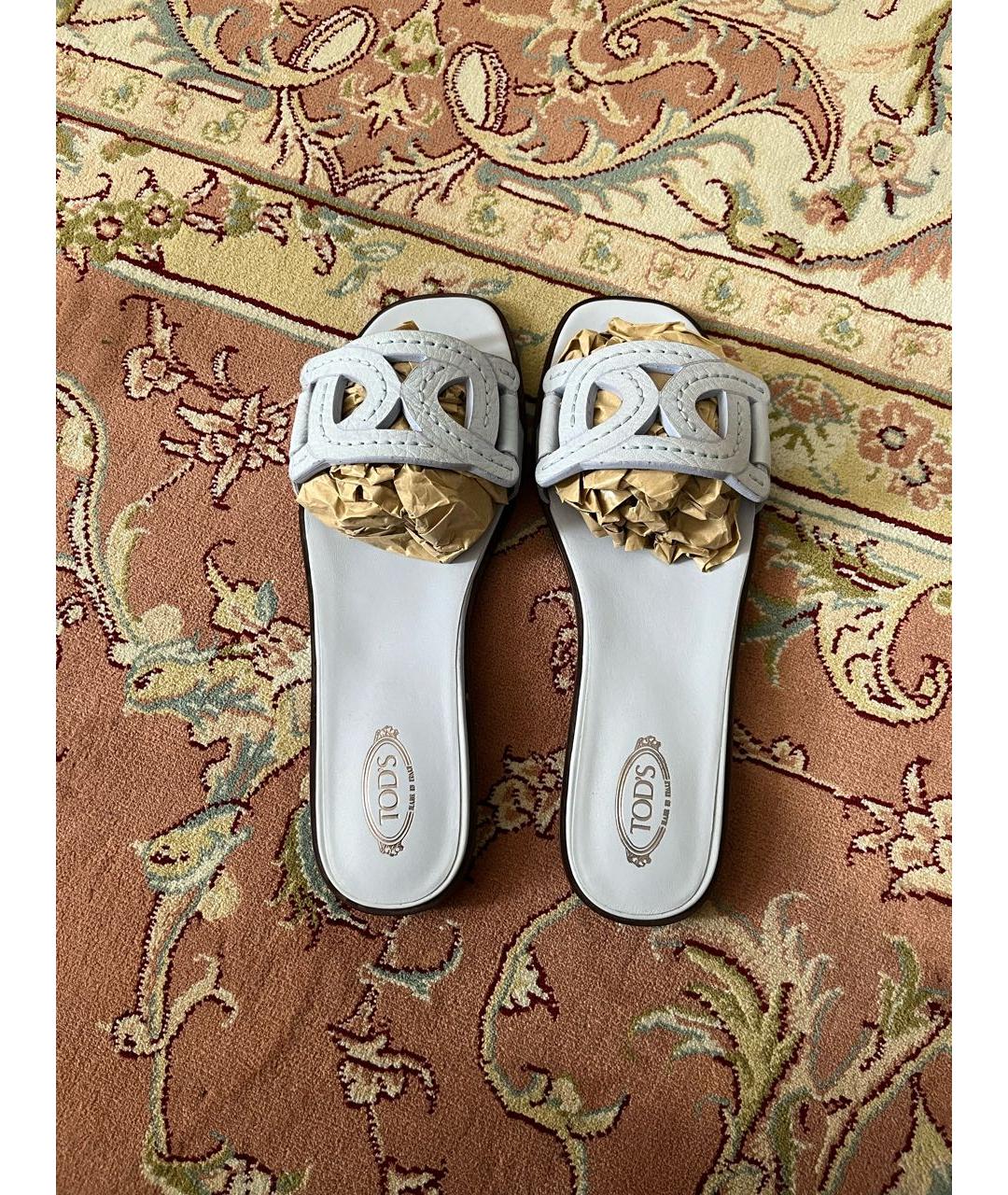 TOD'S Голубые кожаные шлепанцы, фото 3