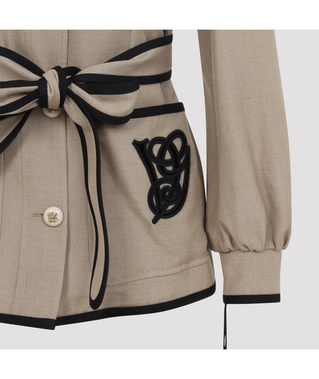 VALENTINO Бежевый льняной жакет/пиджак, фото 3