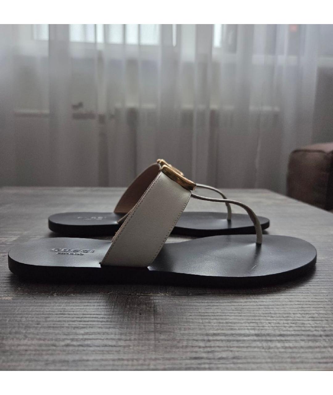 GUCCI Бежевые кожаные шлепанцы, фото 8