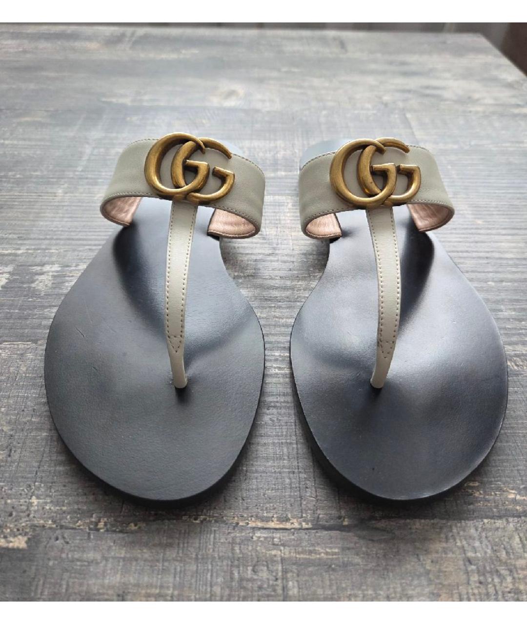 GUCCI Бежевые кожаные шлепанцы, фото 2