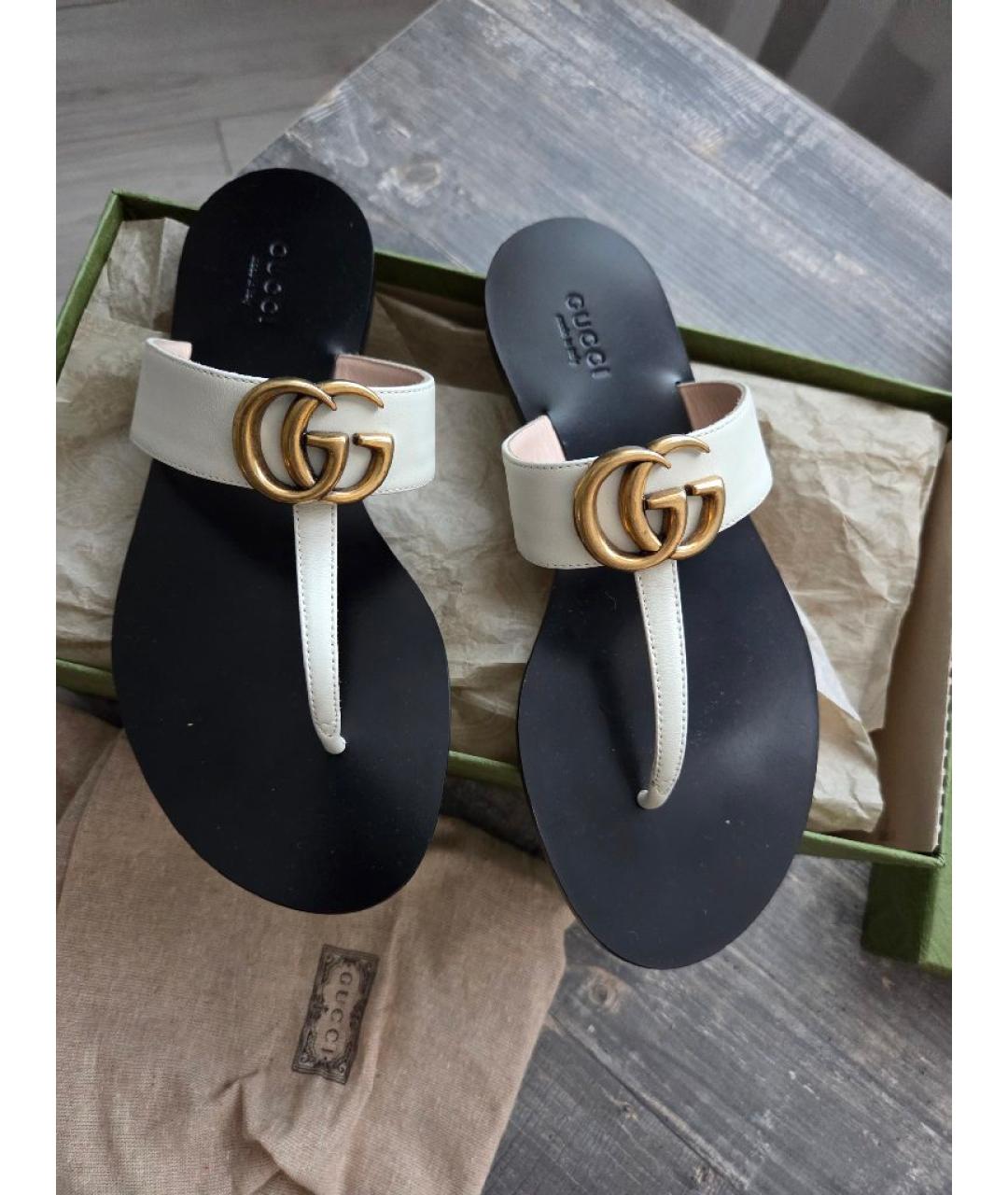 GUCCI Бежевые кожаные шлепанцы, фото 6