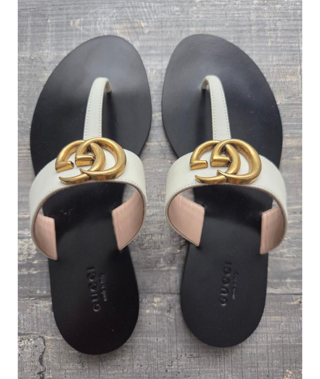 GUCCI Бежевые кожаные шлепанцы, фото 3