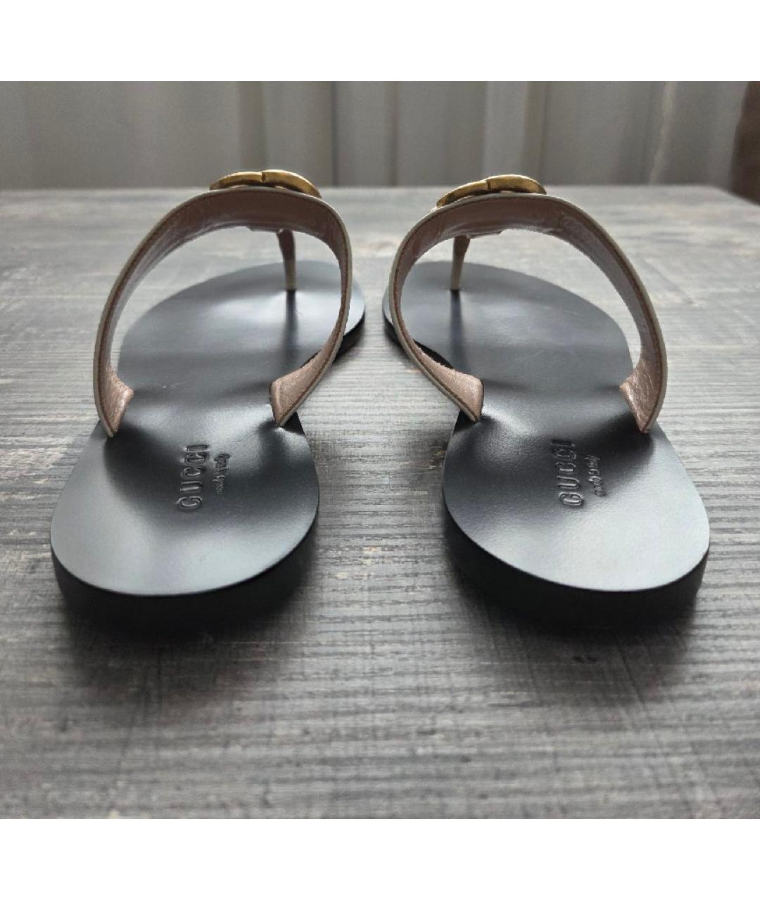 GUCCI Бежевые кожаные шлепанцы, фото 4