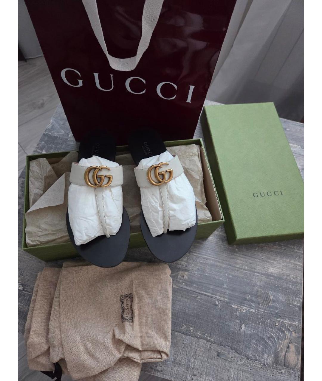 GUCCI Бежевые кожаные шлепанцы, фото 5