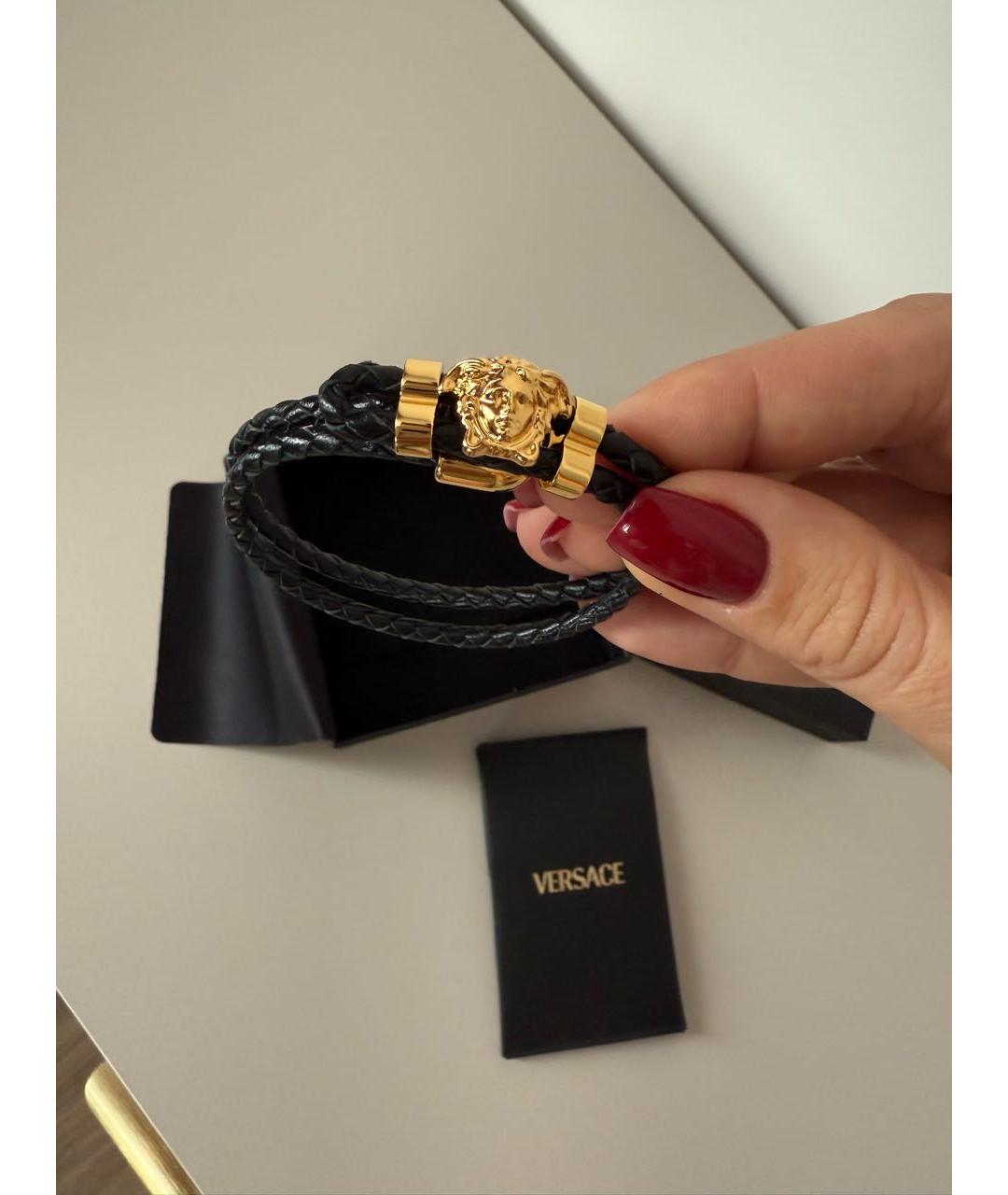 VERSACE Черный кожаный браслет, фото 3