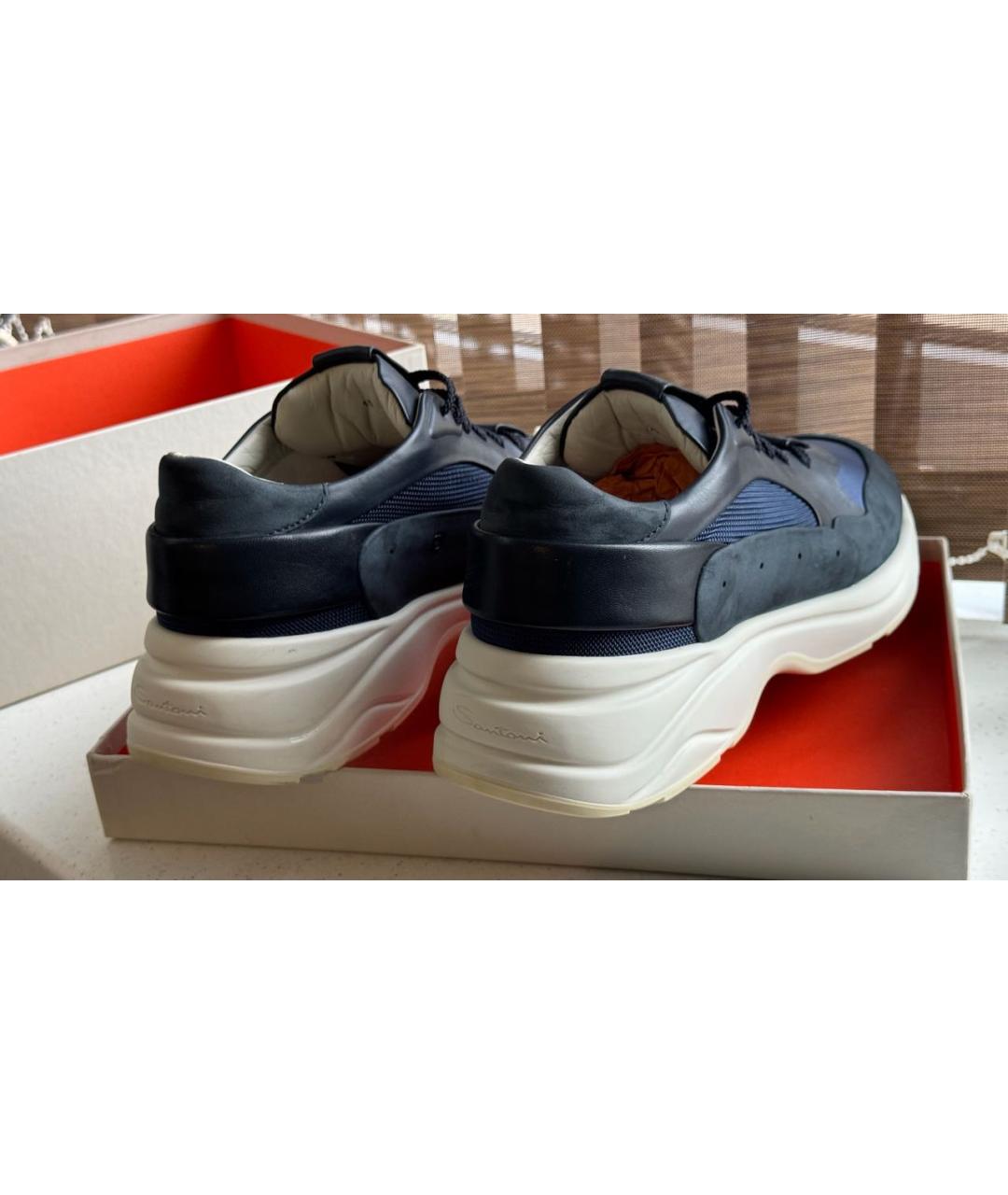 SANTONI Темно-синие кожаные низкие кроссовки / кеды, фото 4