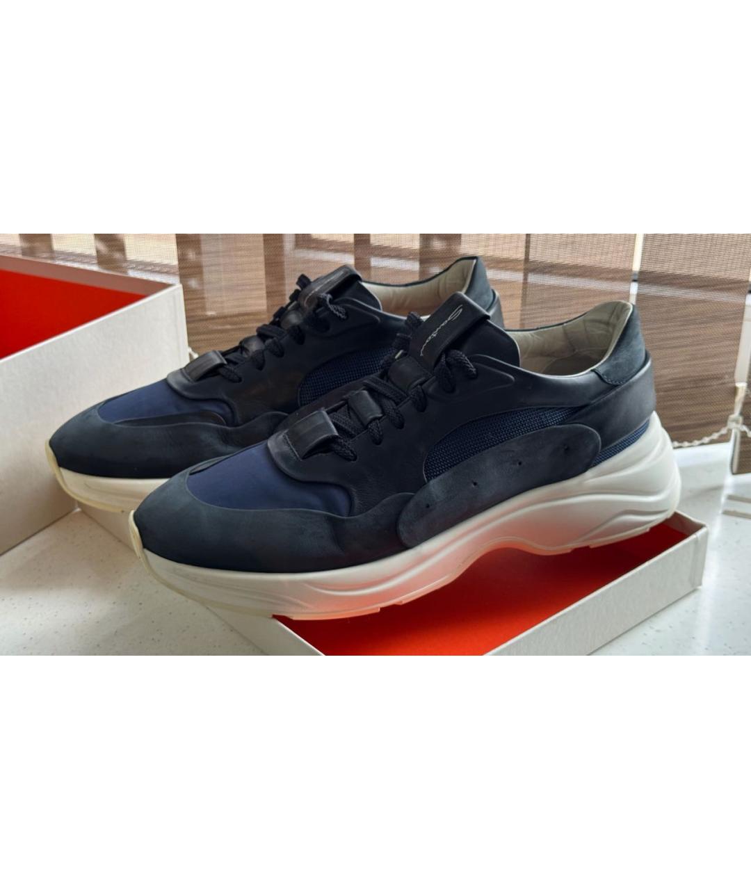 SANTONI Темно-синие кожаные низкие кроссовки / кеды, фото 8