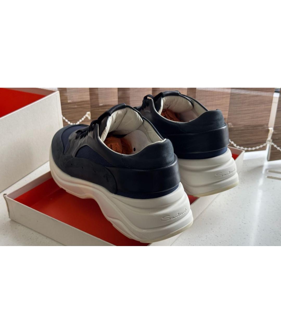 SANTONI Темно-синие кожаные низкие кроссовки / кеды, фото 5