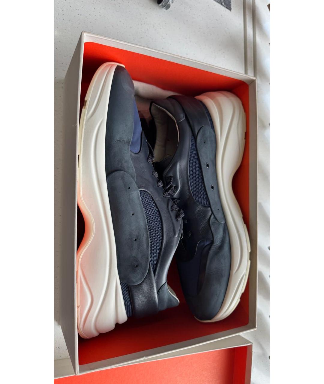 SANTONI Темно-синие кожаные низкие кроссовки / кеды, фото 7