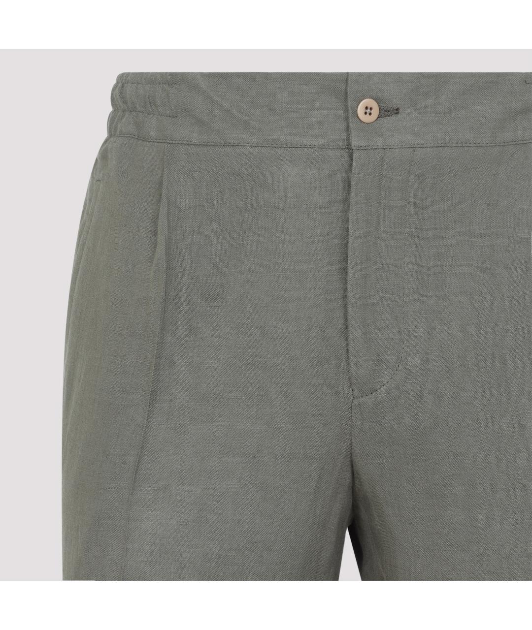 KITON Хаки льняные повседневные брюки, фото 3