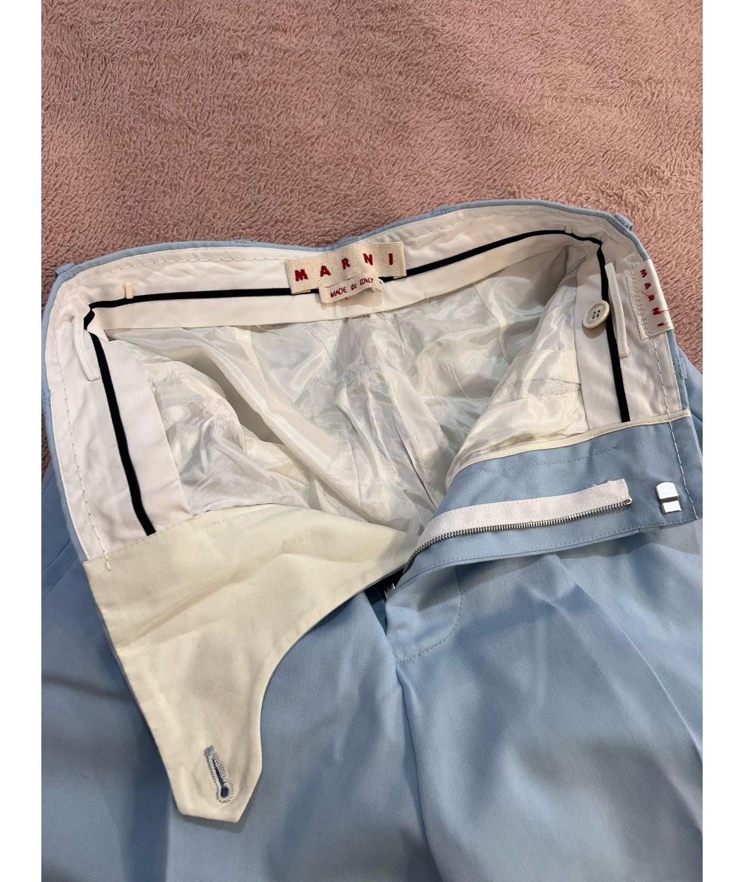 MARNI Голубые шерстяные брюки широкие, фото 3