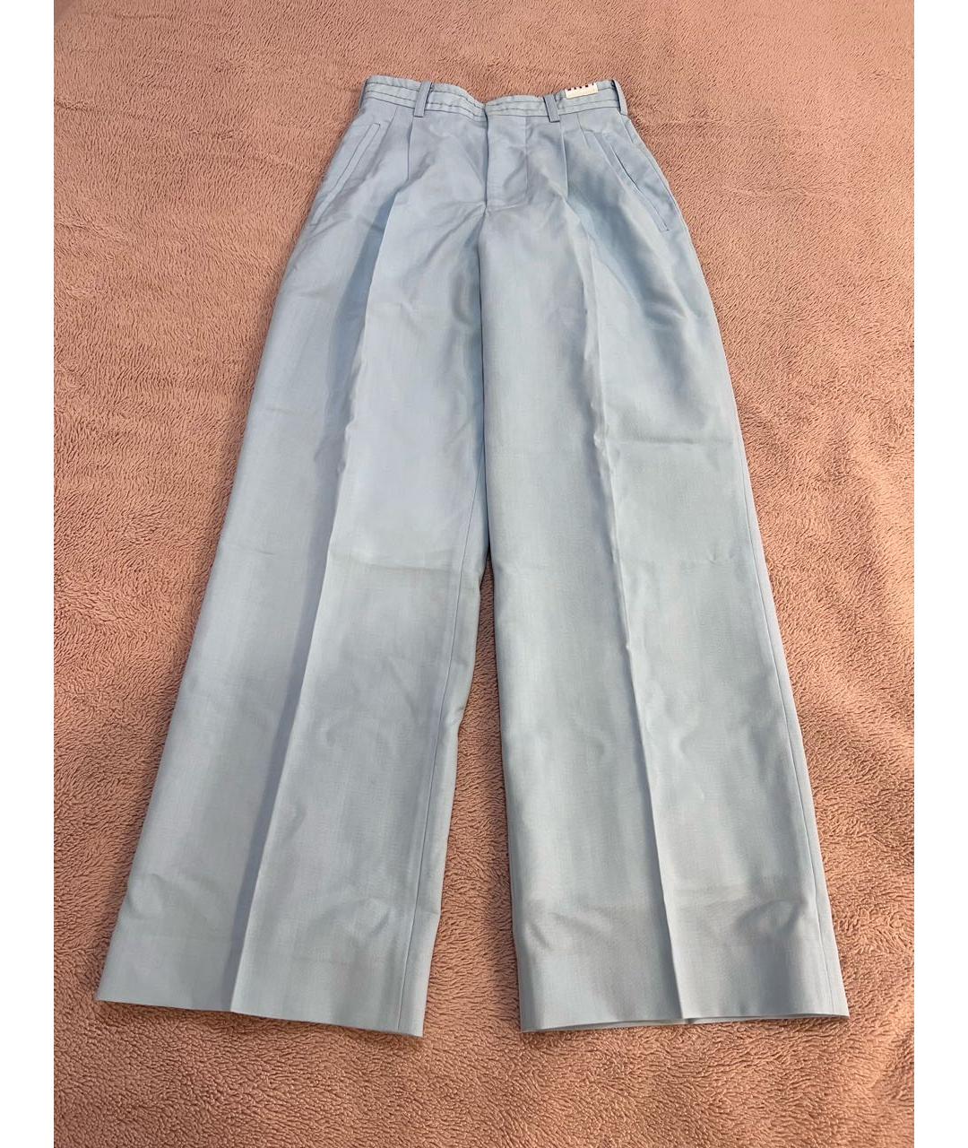 MARNI Голубые шерстяные брюки широкие, фото 9