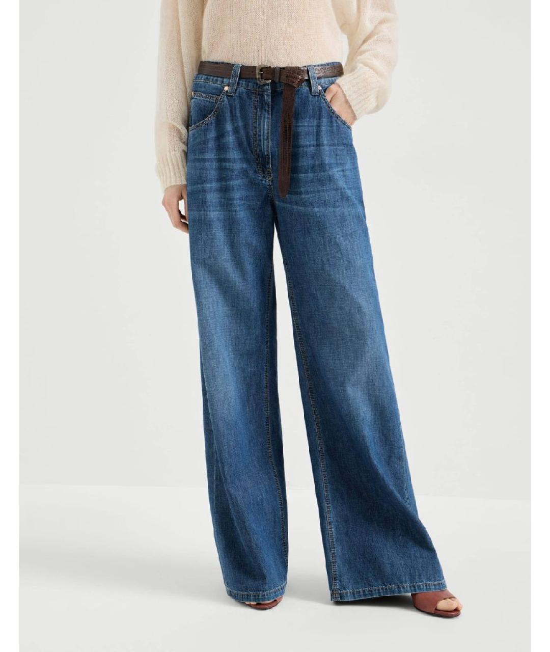 BRUNELLO CUCINELLI Синие хлопковые джинсы клеш, фото 5