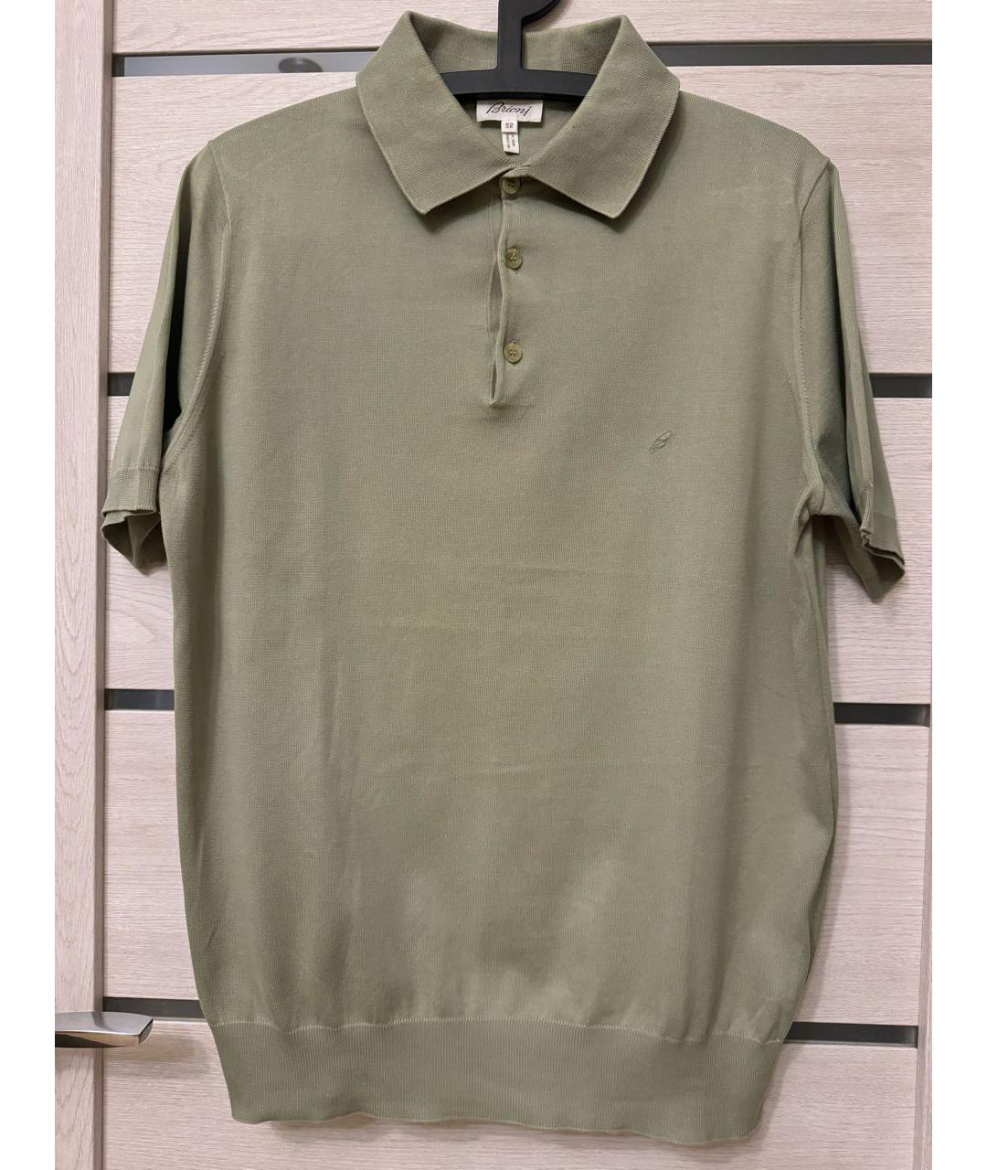 BRIONI Салатовыое хлопковое поло с коротким рукавом, фото 2