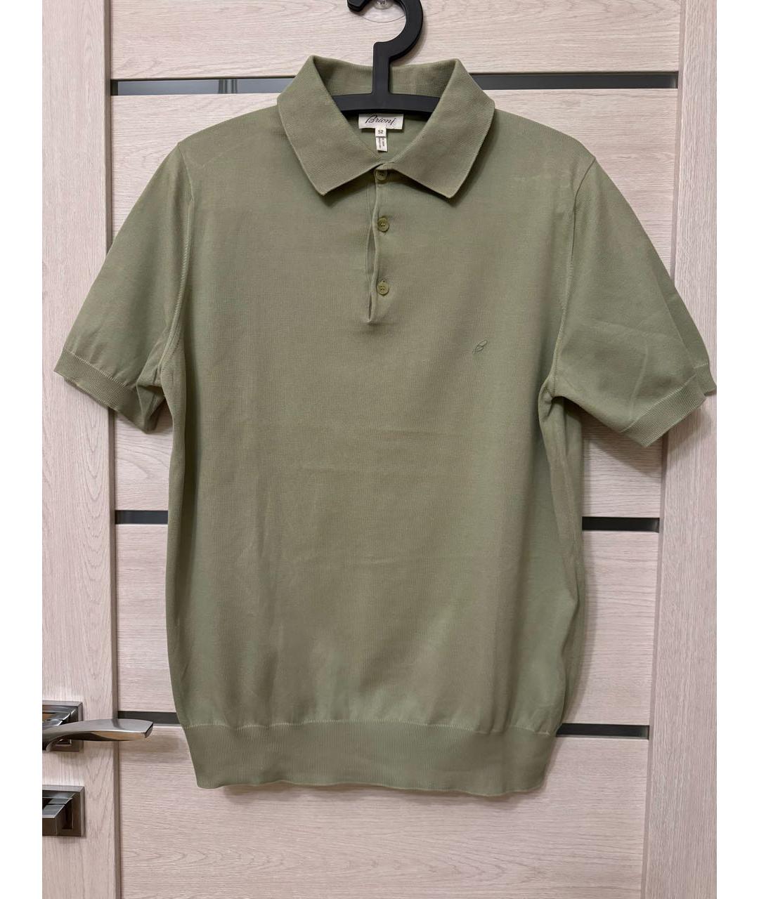 BRIONI Салатовыое хлопковое поло с коротким рукавом, фото 3