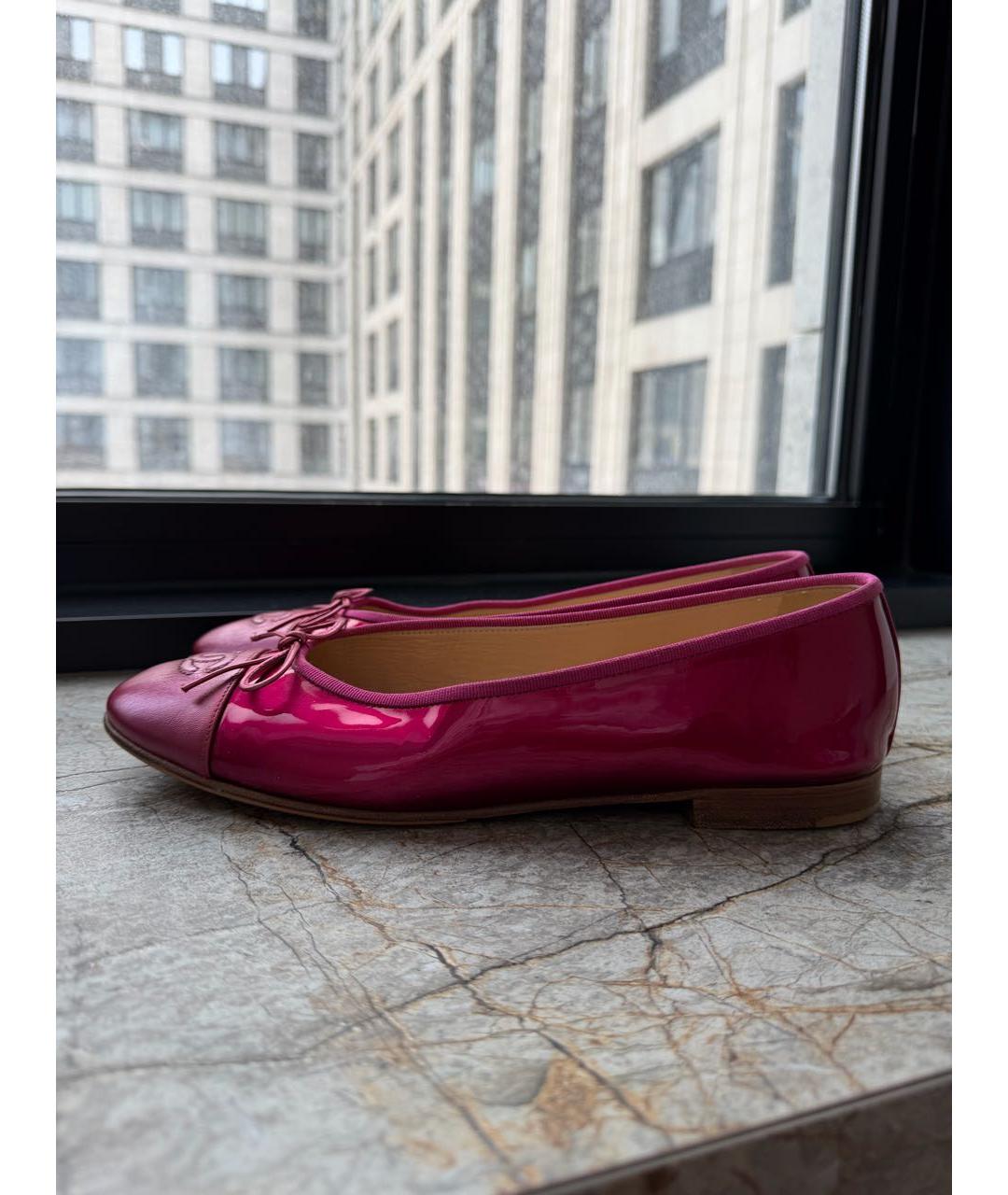 CHANEL Фуксия балетки из лакированной кожи, фото 7