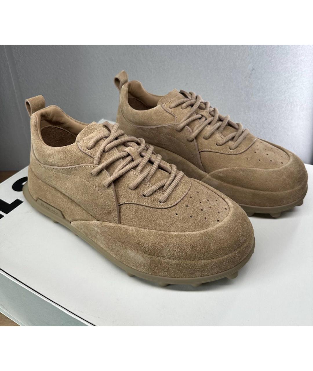 JIL SANDER Бежевые замшевые низкие кроссовки / кеды, фото 4