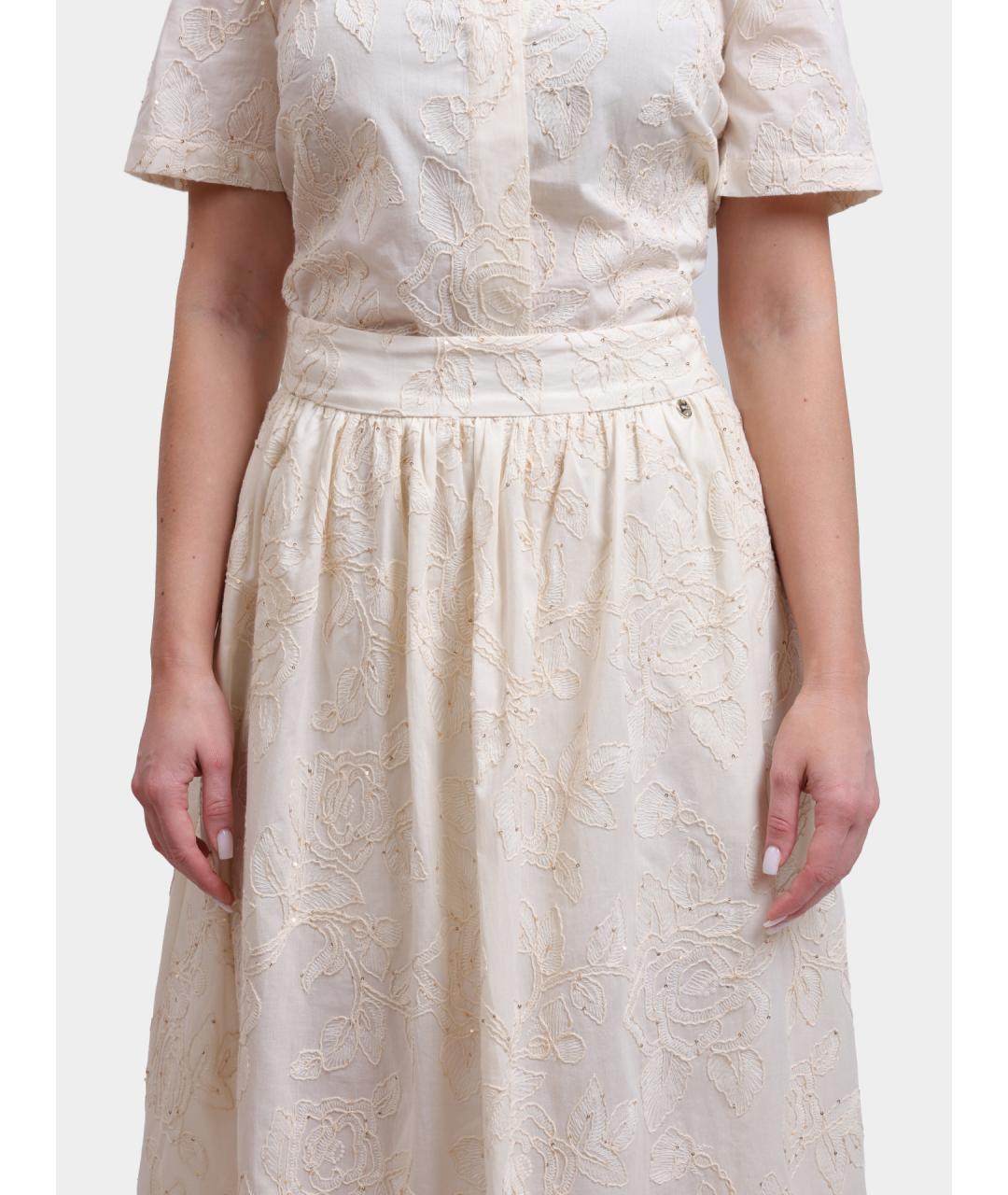 LIU JO Бежевая хлопковая юбка миди, фото 3