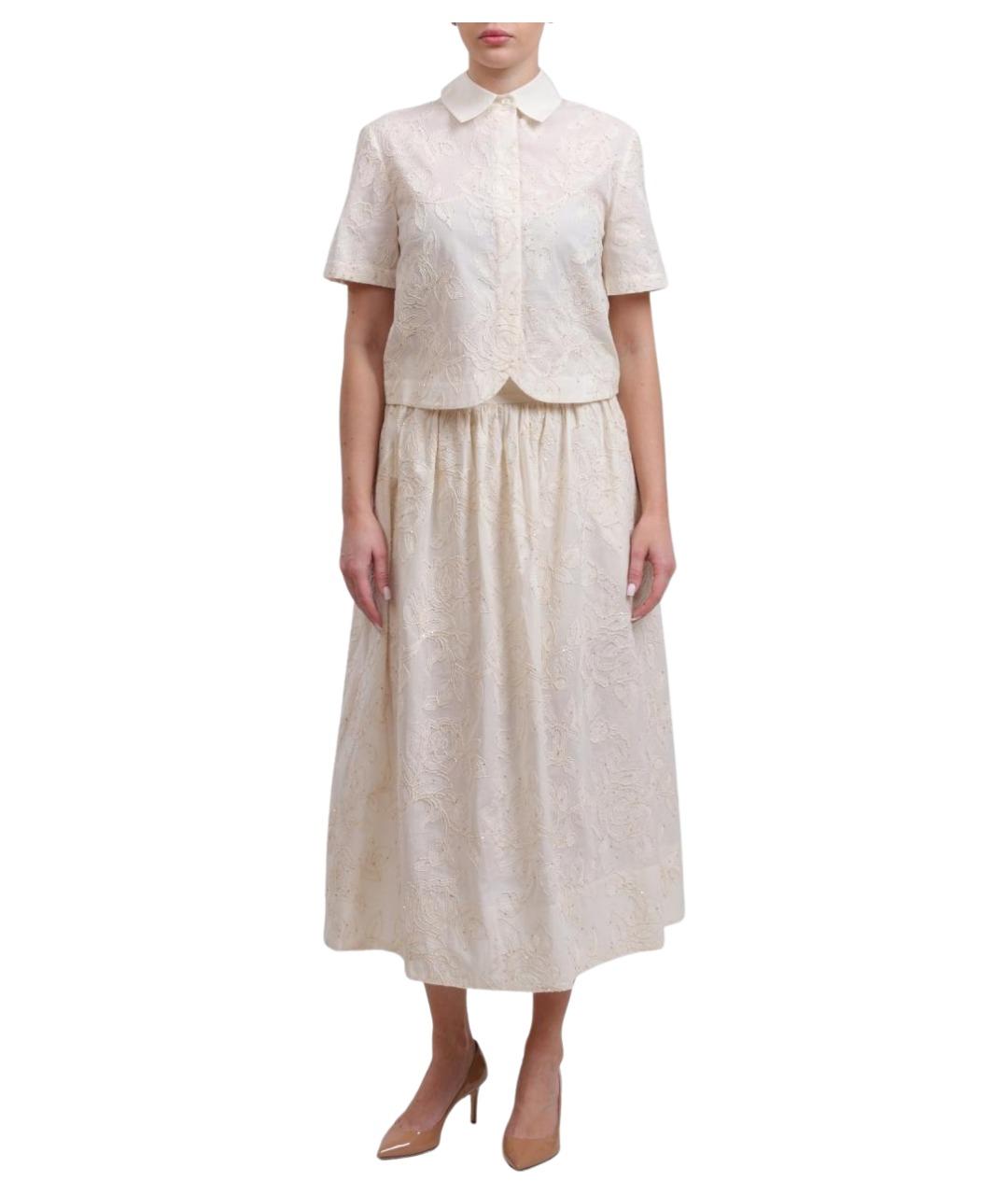 LIU JO Бежевая хлопковая юбка миди, фото 1