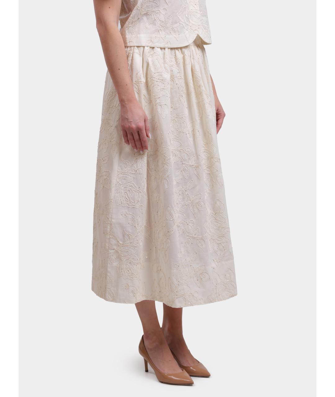 LIU JO Бежевая хлопковая юбка миди, фото 2