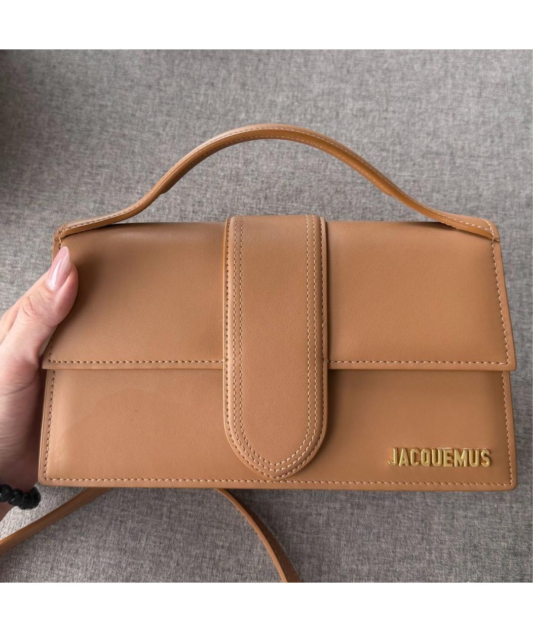 JACQUEMUS Коричневая кожаная сумка с короткими ручками, фото 2