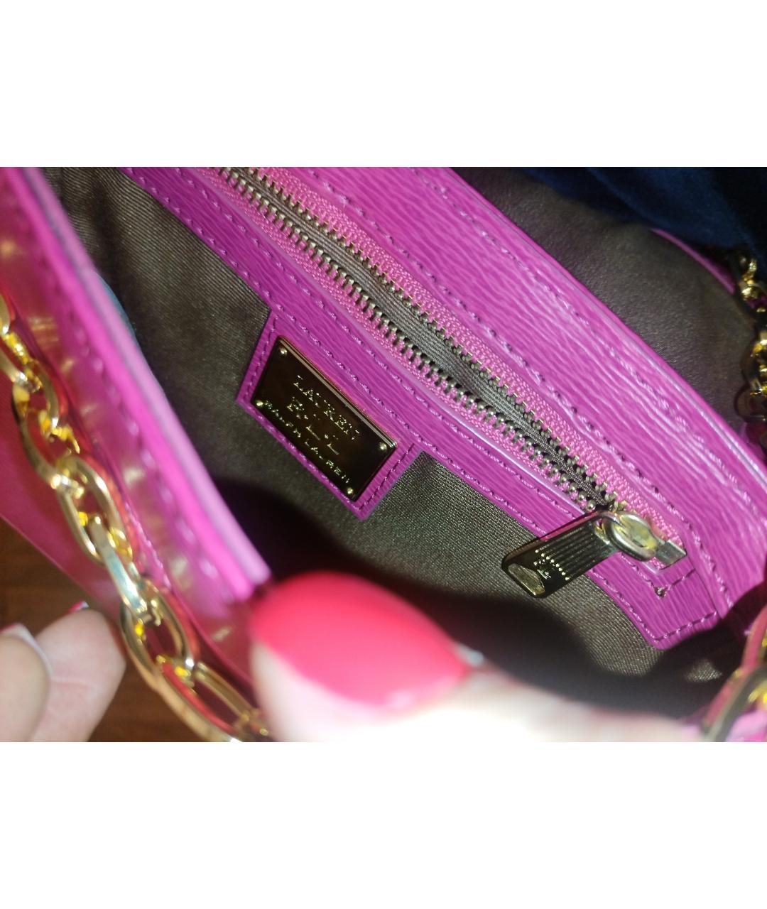 RALPH LAUREN Фуксия кожаная сумка через плечо, фото 3